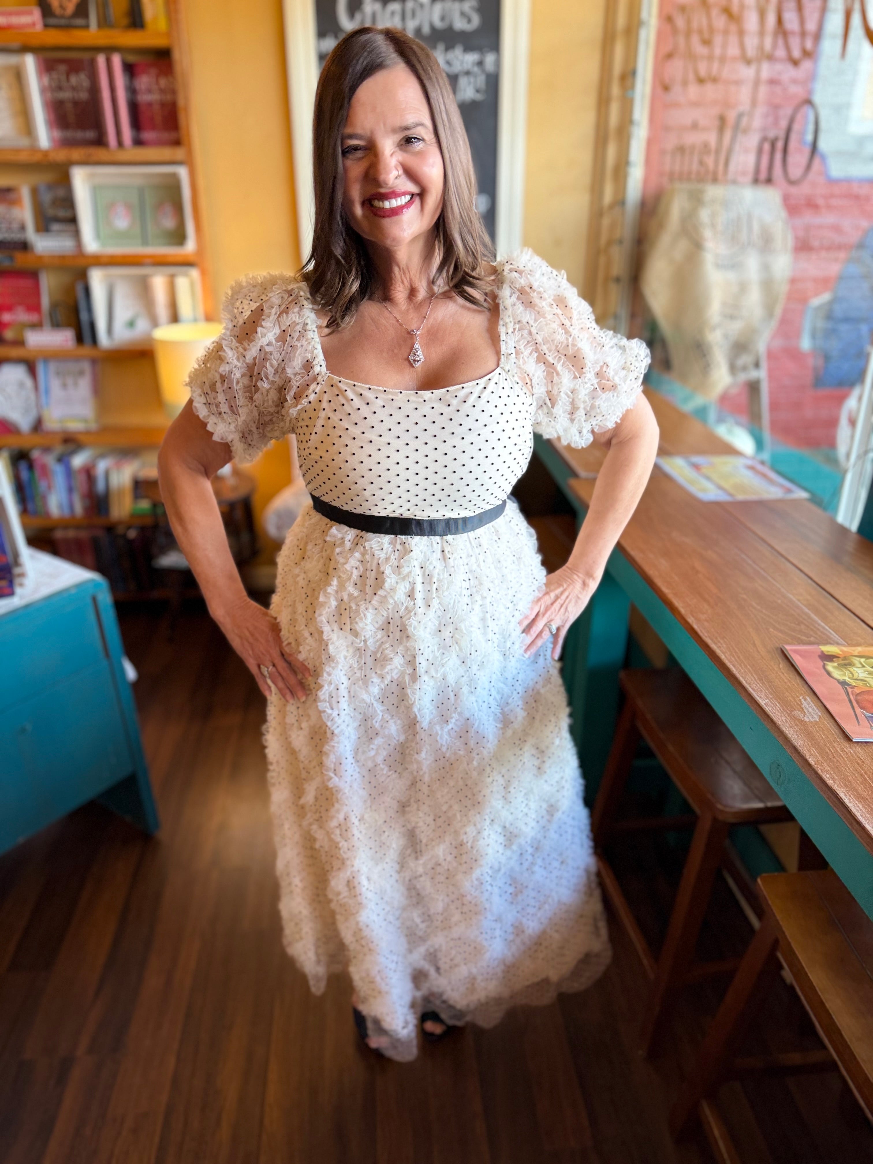 Utterly Romantic Showstopper Polka Dot Mesh Maxi Dress