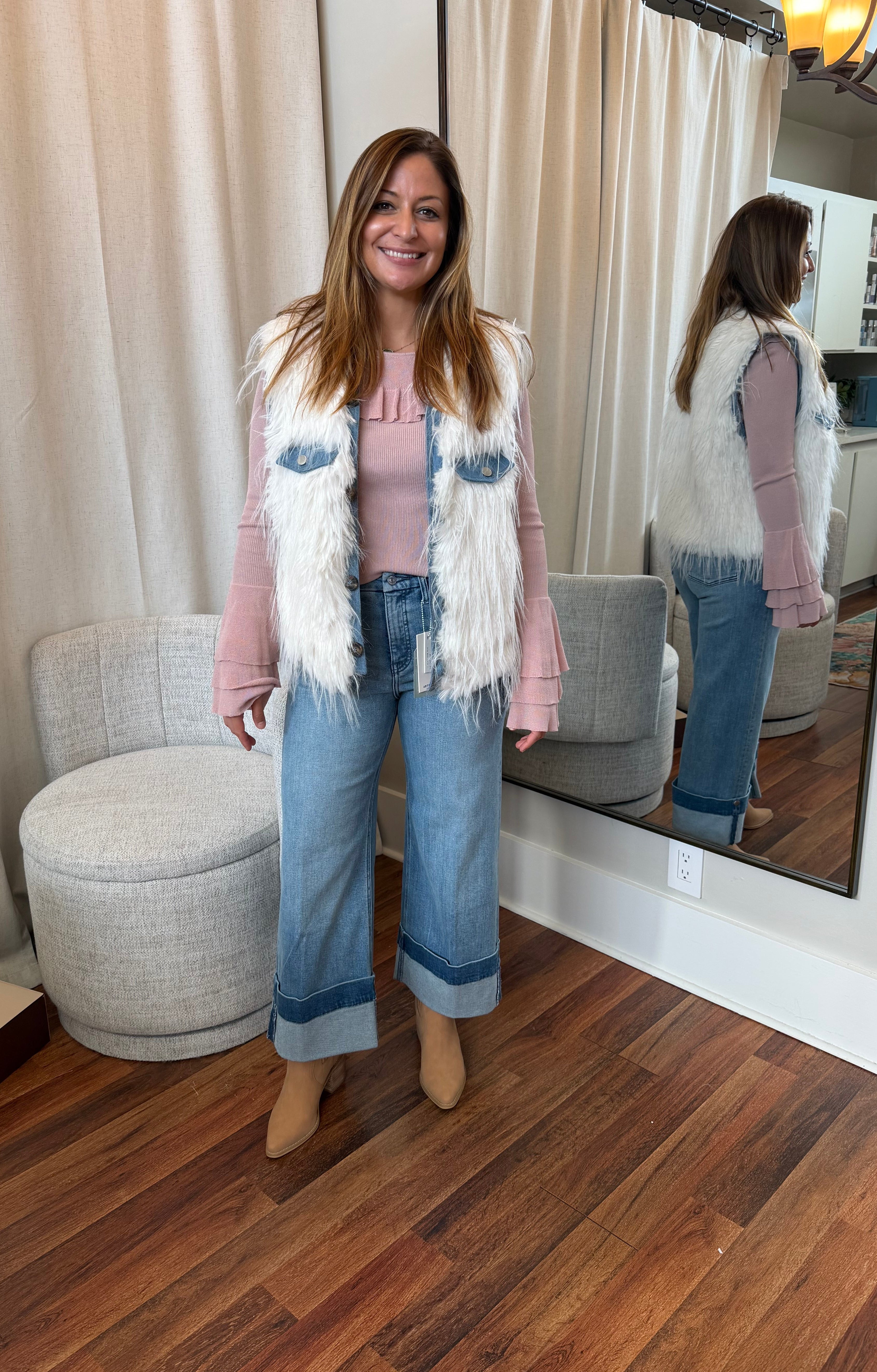 Aspen Luxe Denim Fur Vest