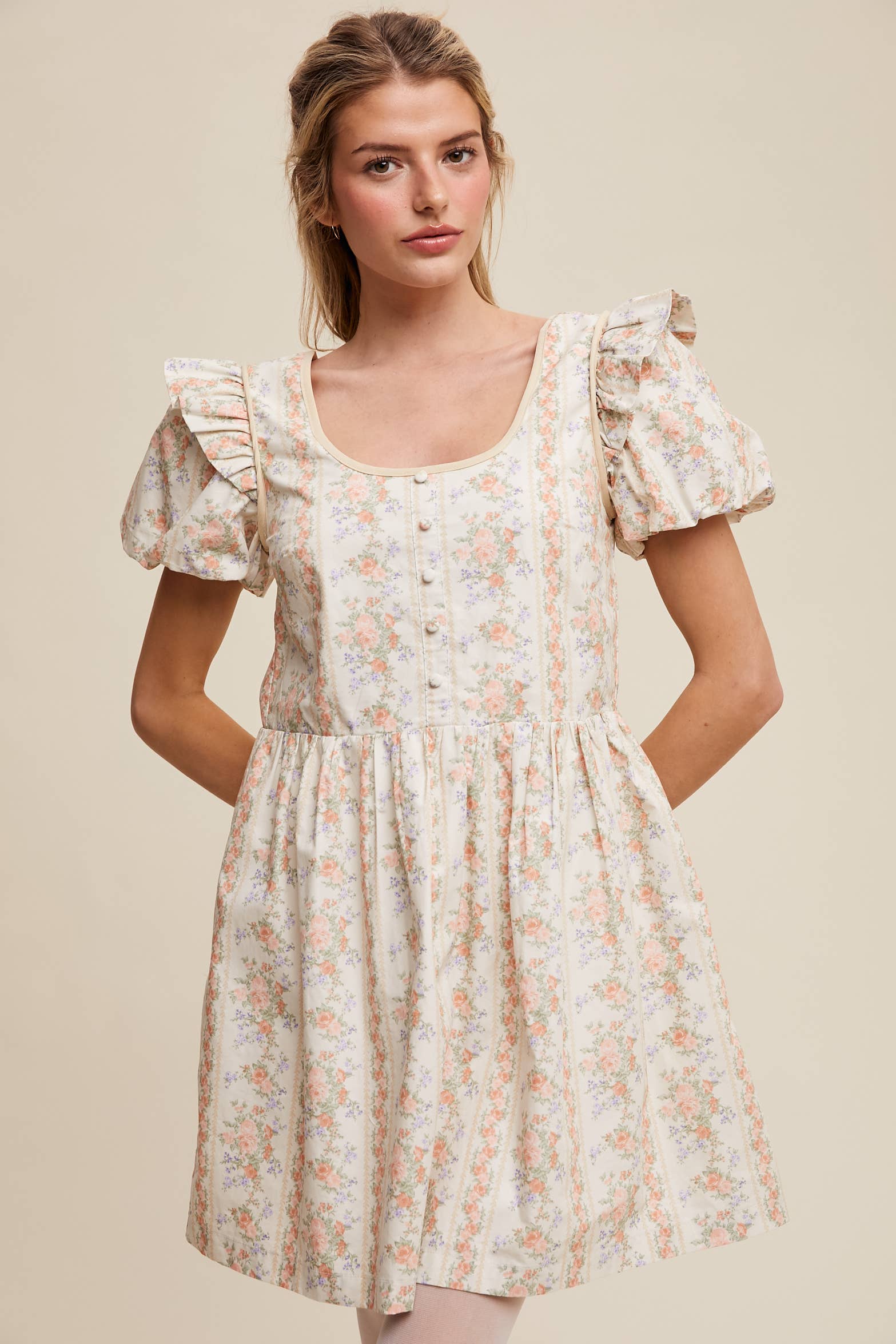 Just Peachy Vintage Floral Babydoll Dress