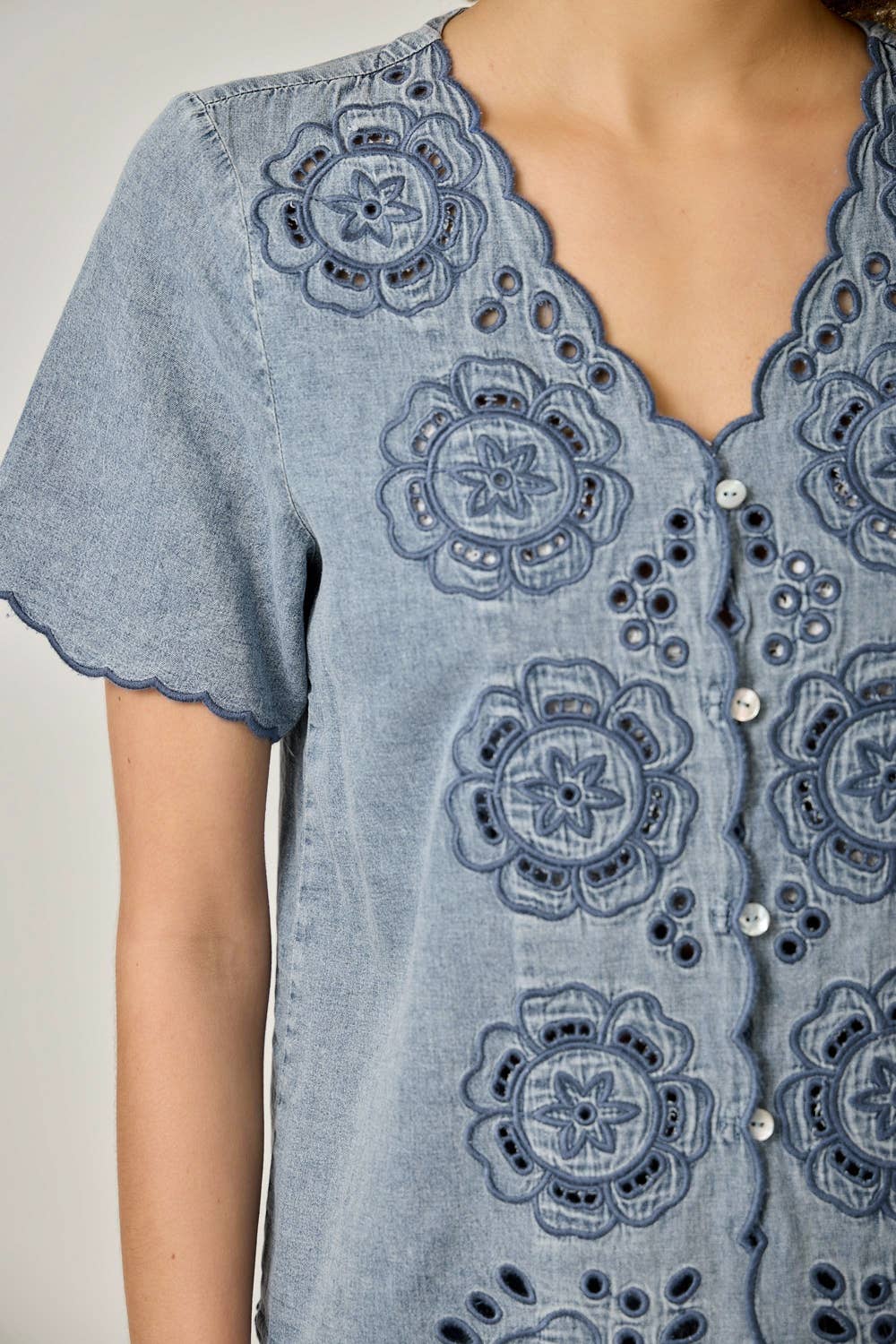 Eyelet Embroidered Washed Tencel Blouse
