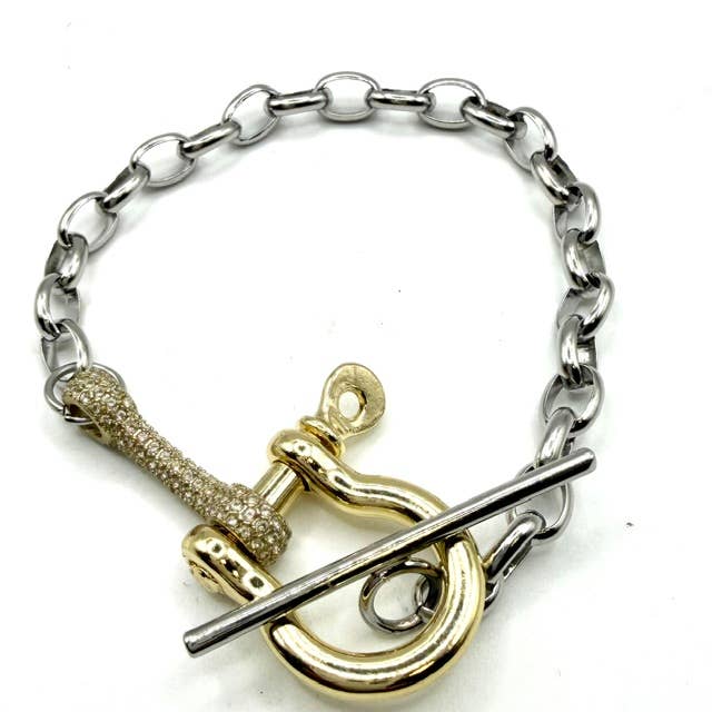 Mixed Metal Pave Industrial Bracelet