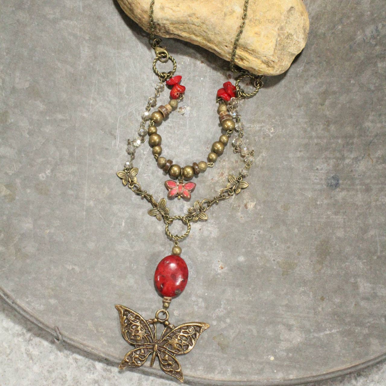 Beauty In The Butterfly Red Czech Layered Necklace