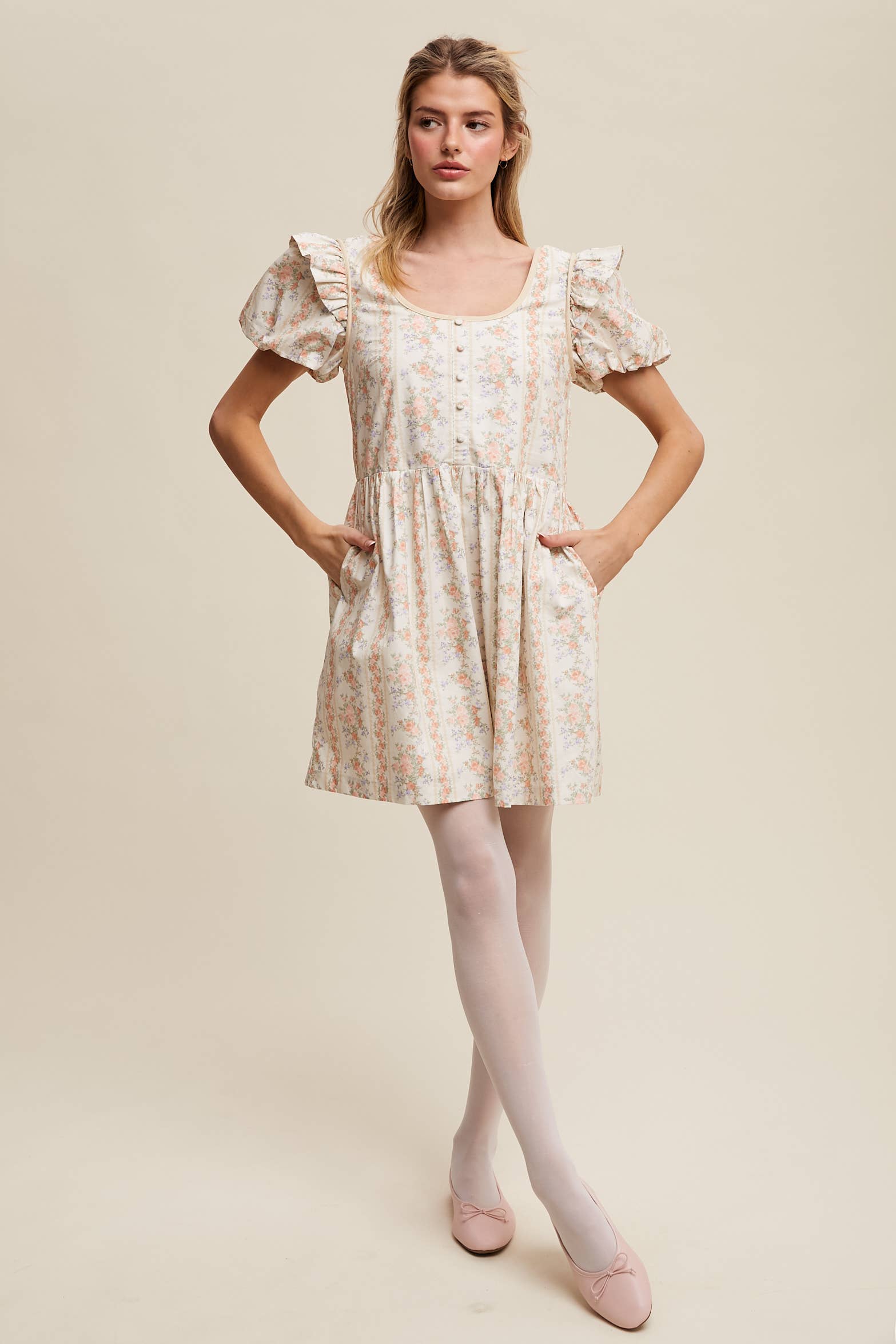 Just Peachy Vintage Floral Babydoll Dress
