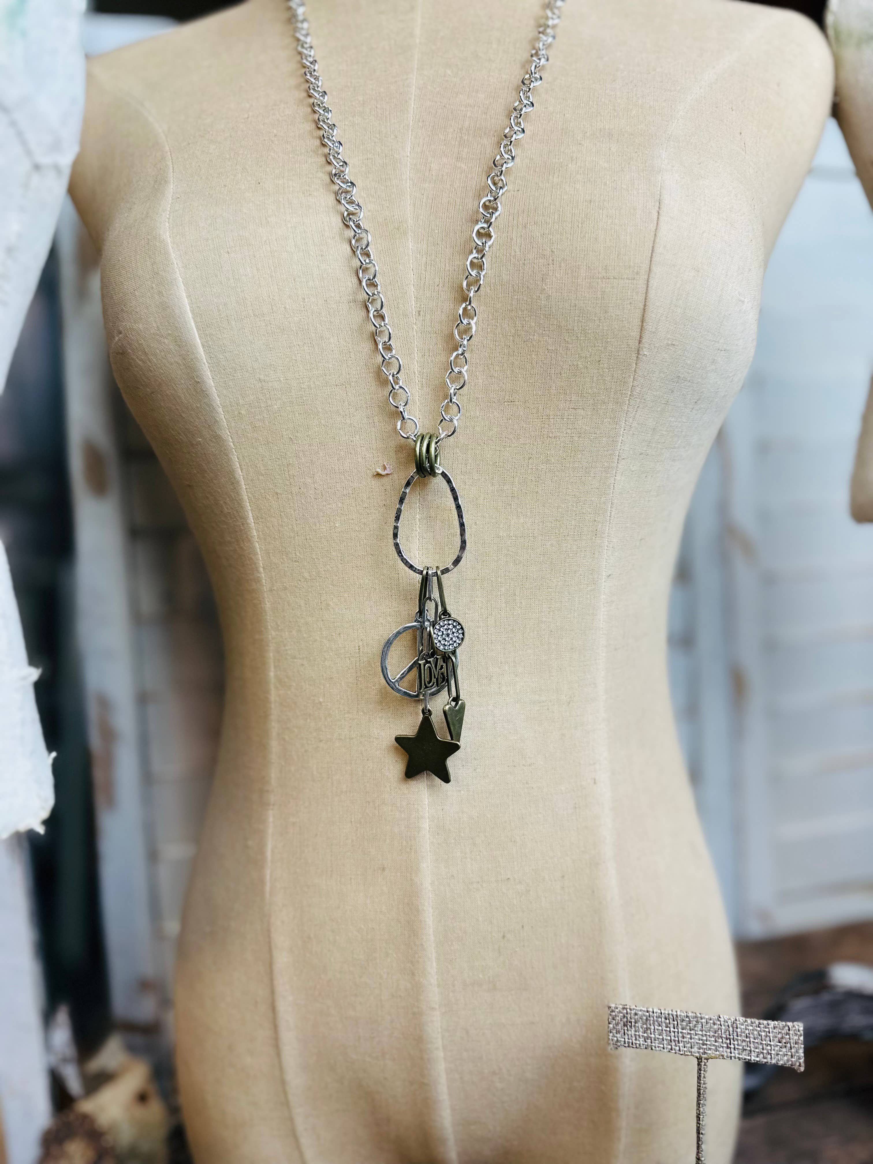 Two Tone Crystal Peace Sign Earrings