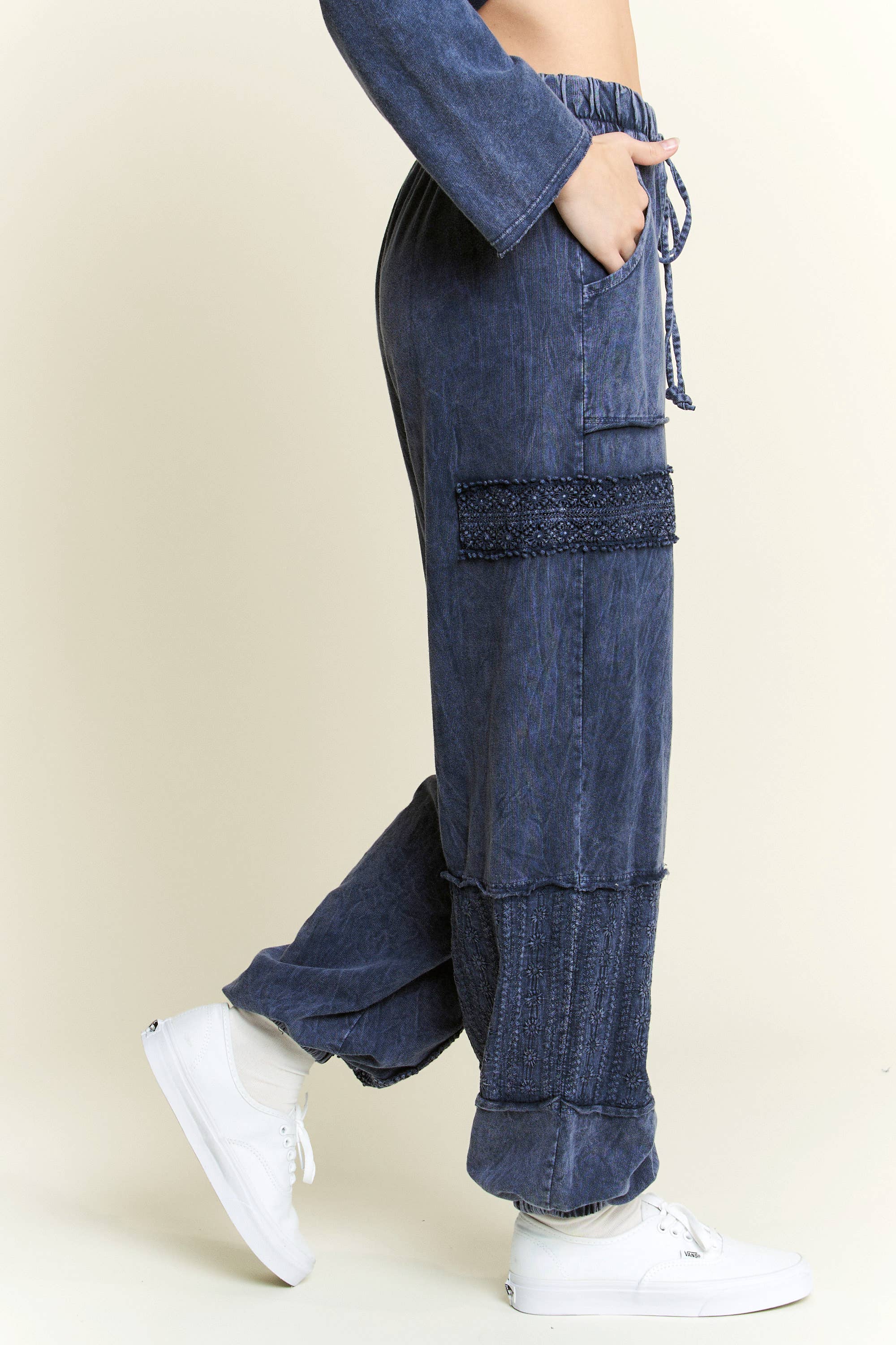 Mineral Wash Eyelet detailed Boho Joggers