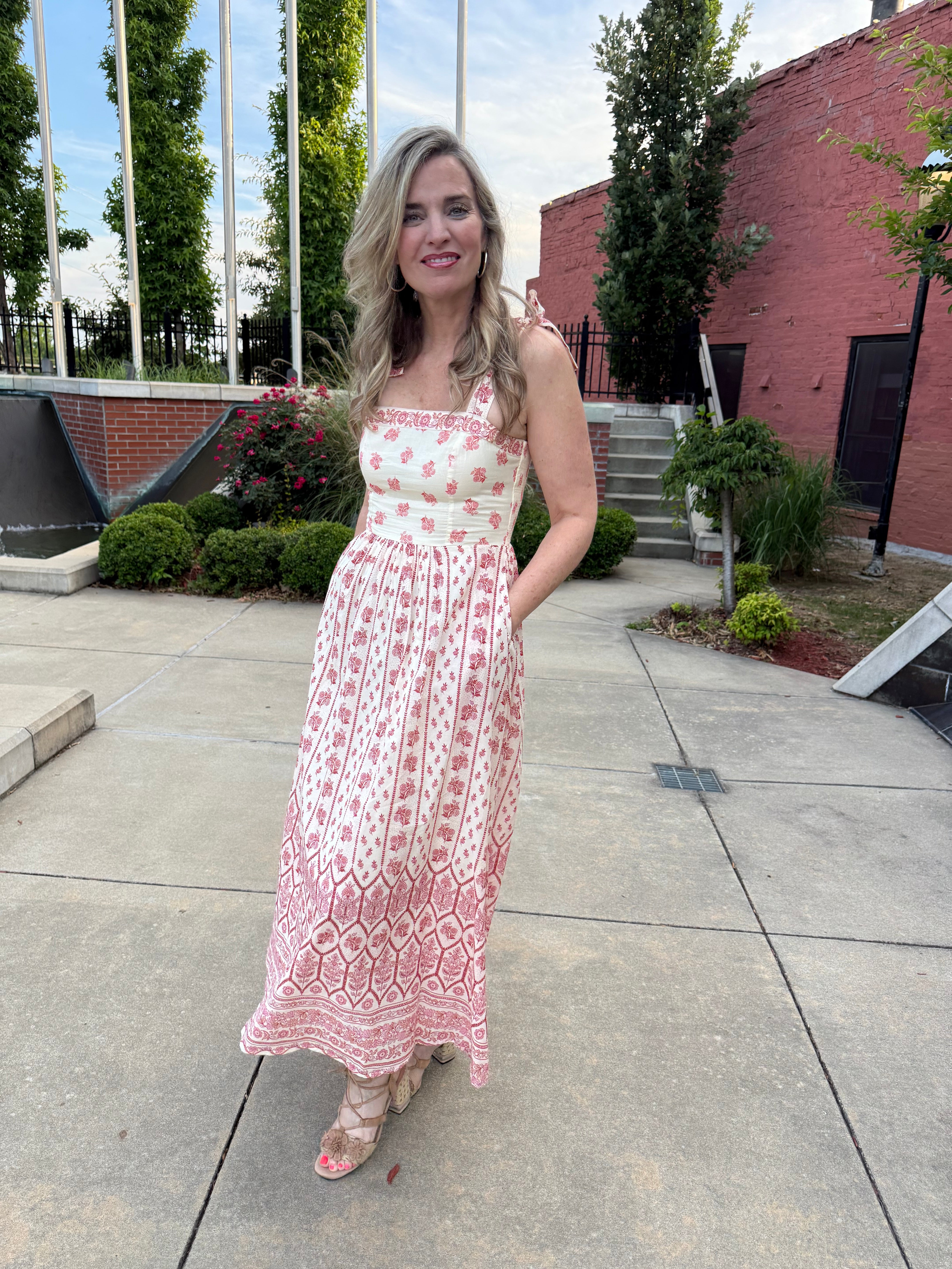 Front View of the Blush Garden Dress with Pockets