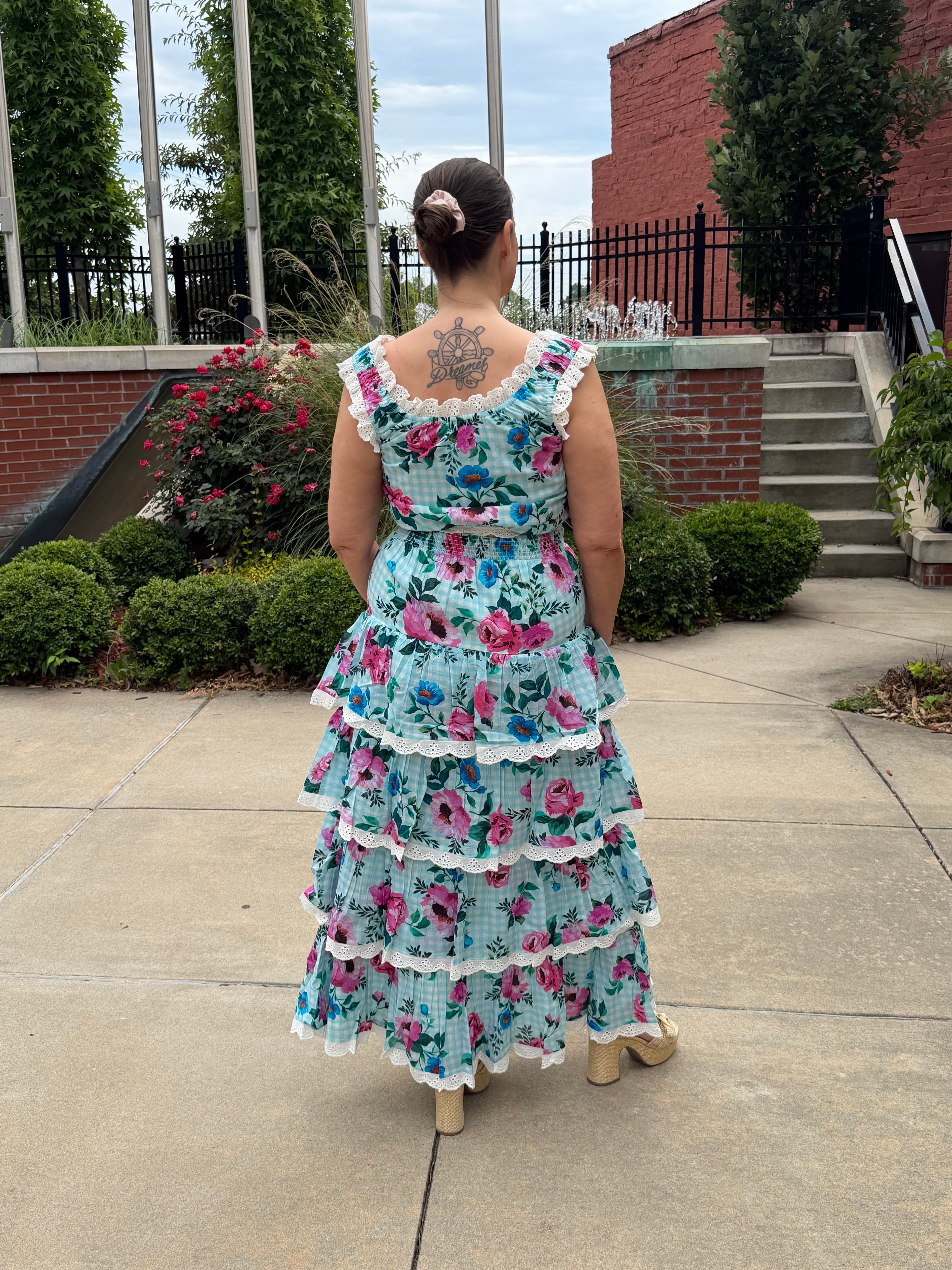 The Monet Floral Maxi Skirt – flowing floral maxi, back view