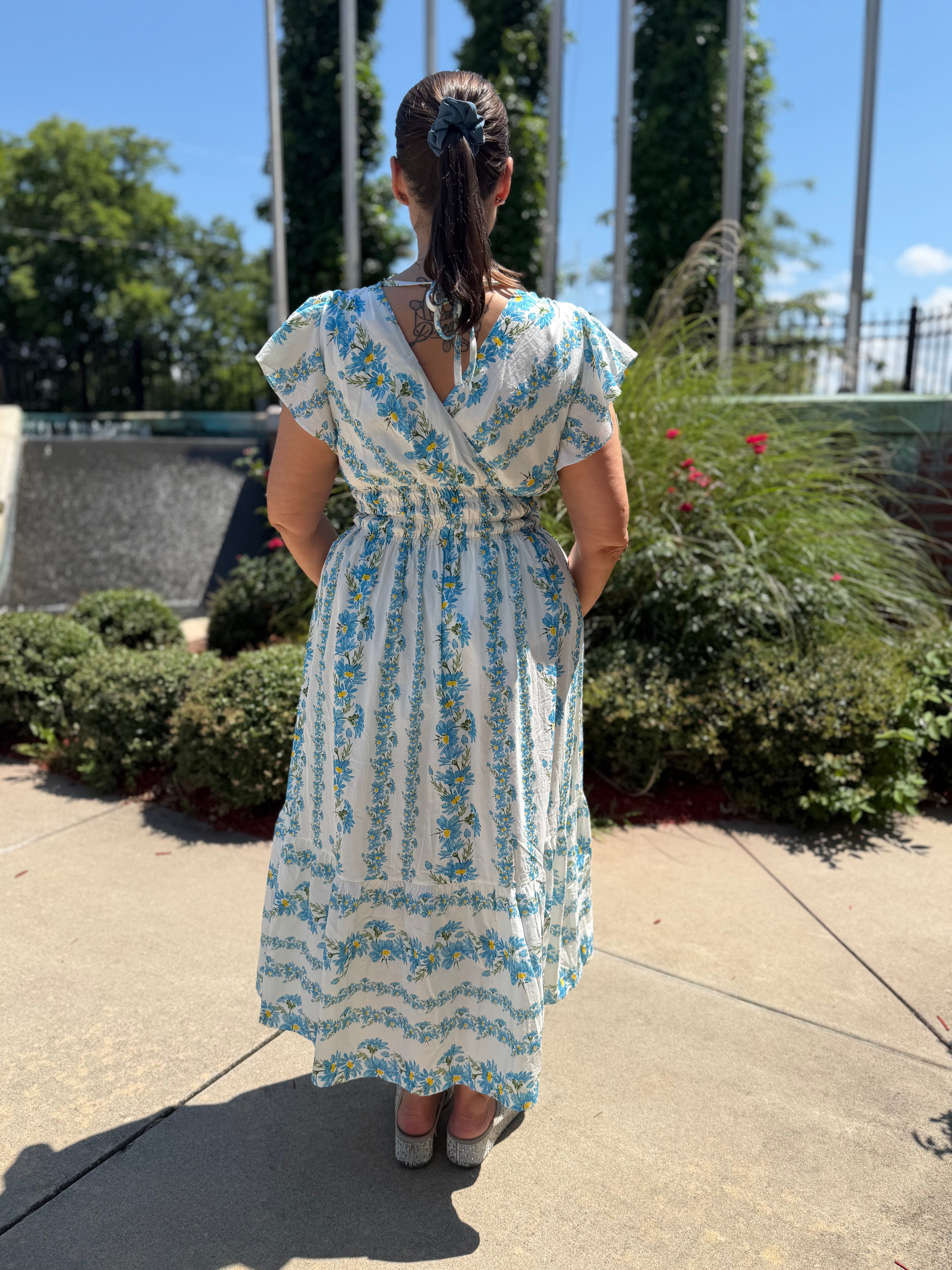Floral Stripe Surplice Midi Dress Back view