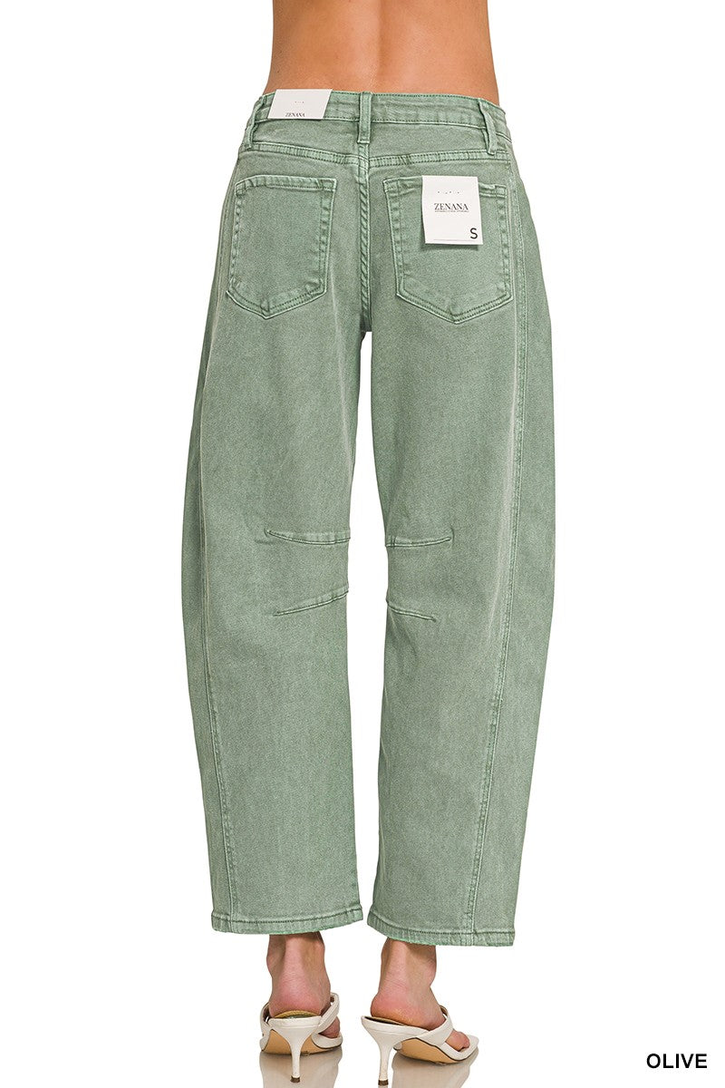 The Honey Barrel-Leg Denim Pants back view - comfortable stretch denim with barrel-leg fit"

