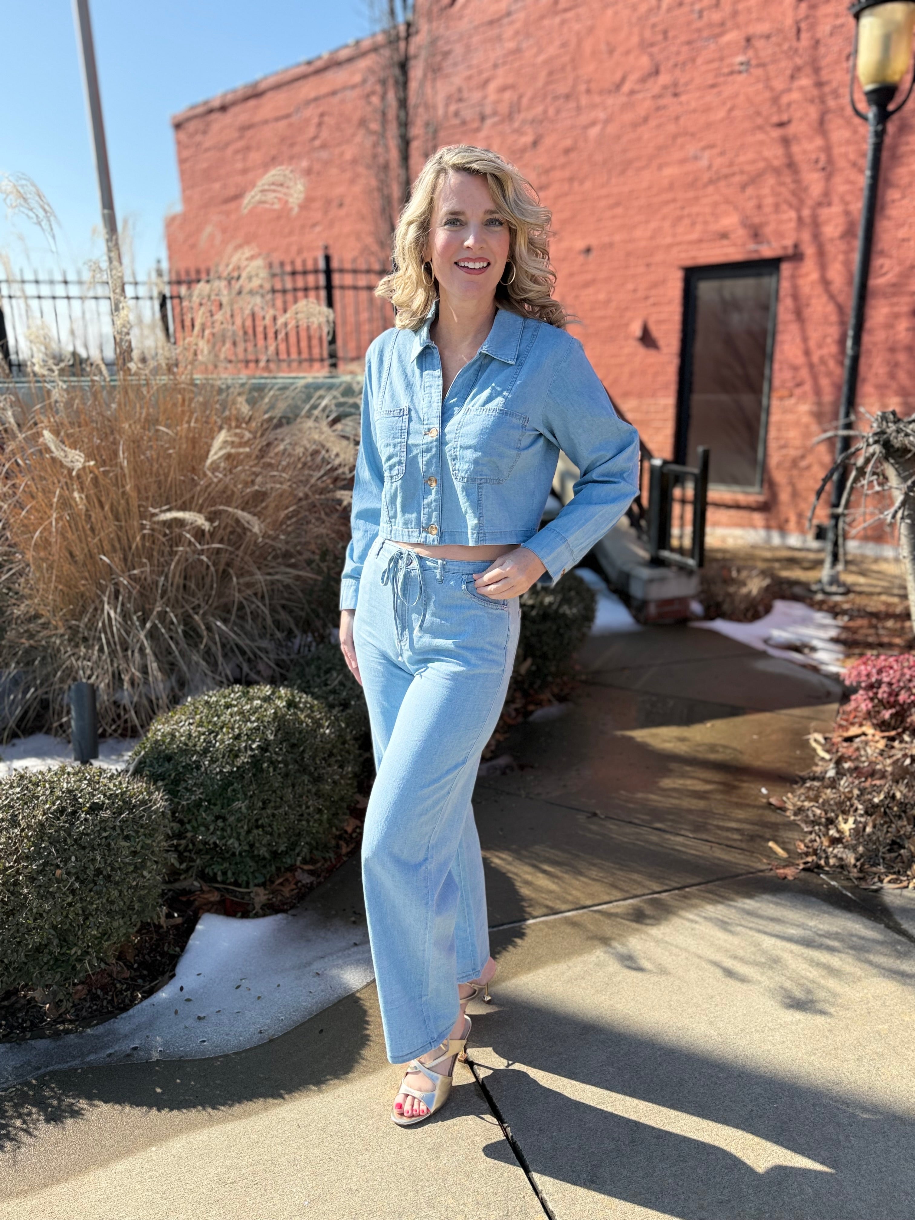 Prairie Blue Denim Button Crop Top