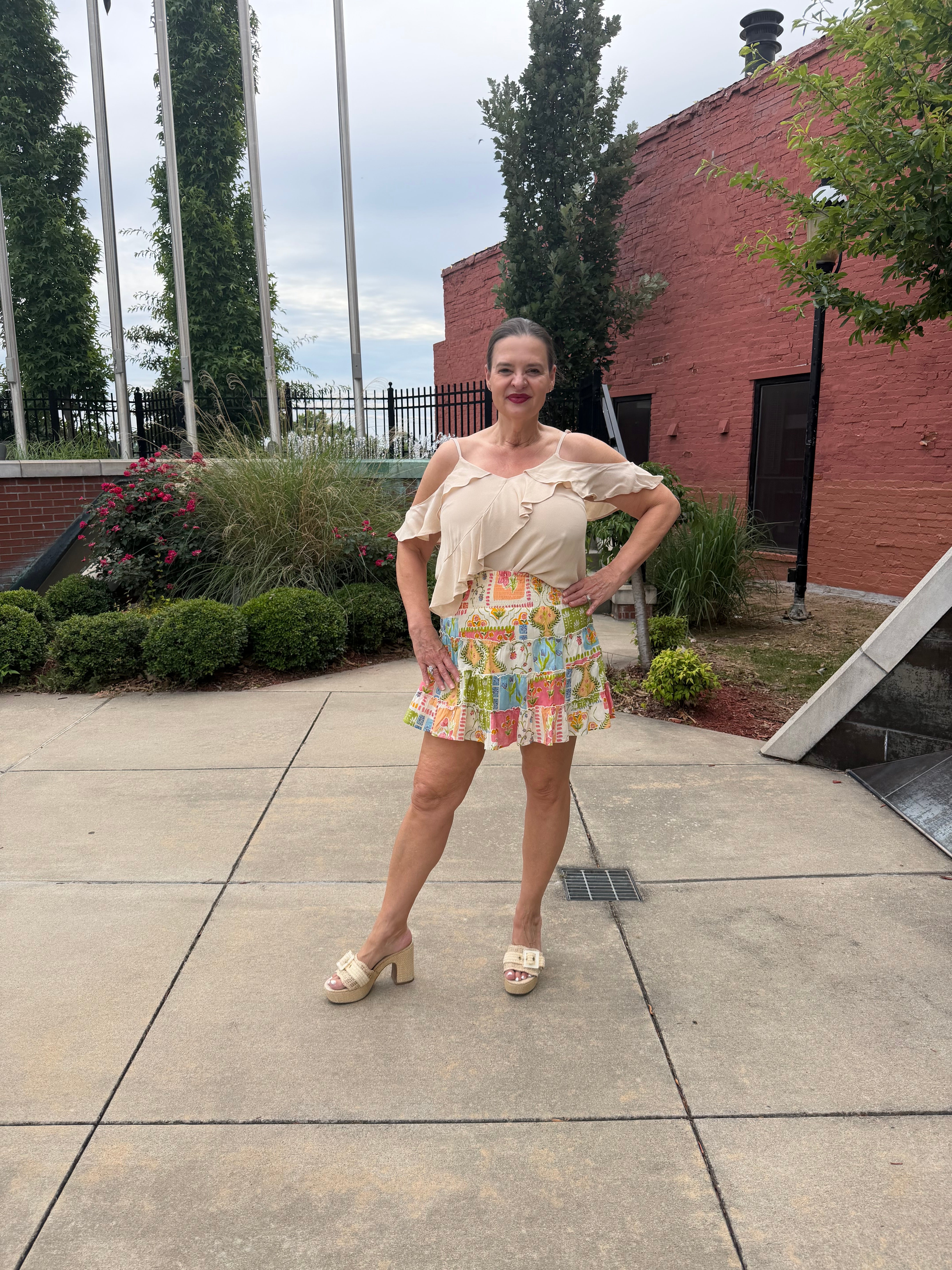 Front view of the Sunday stroll mini skirt