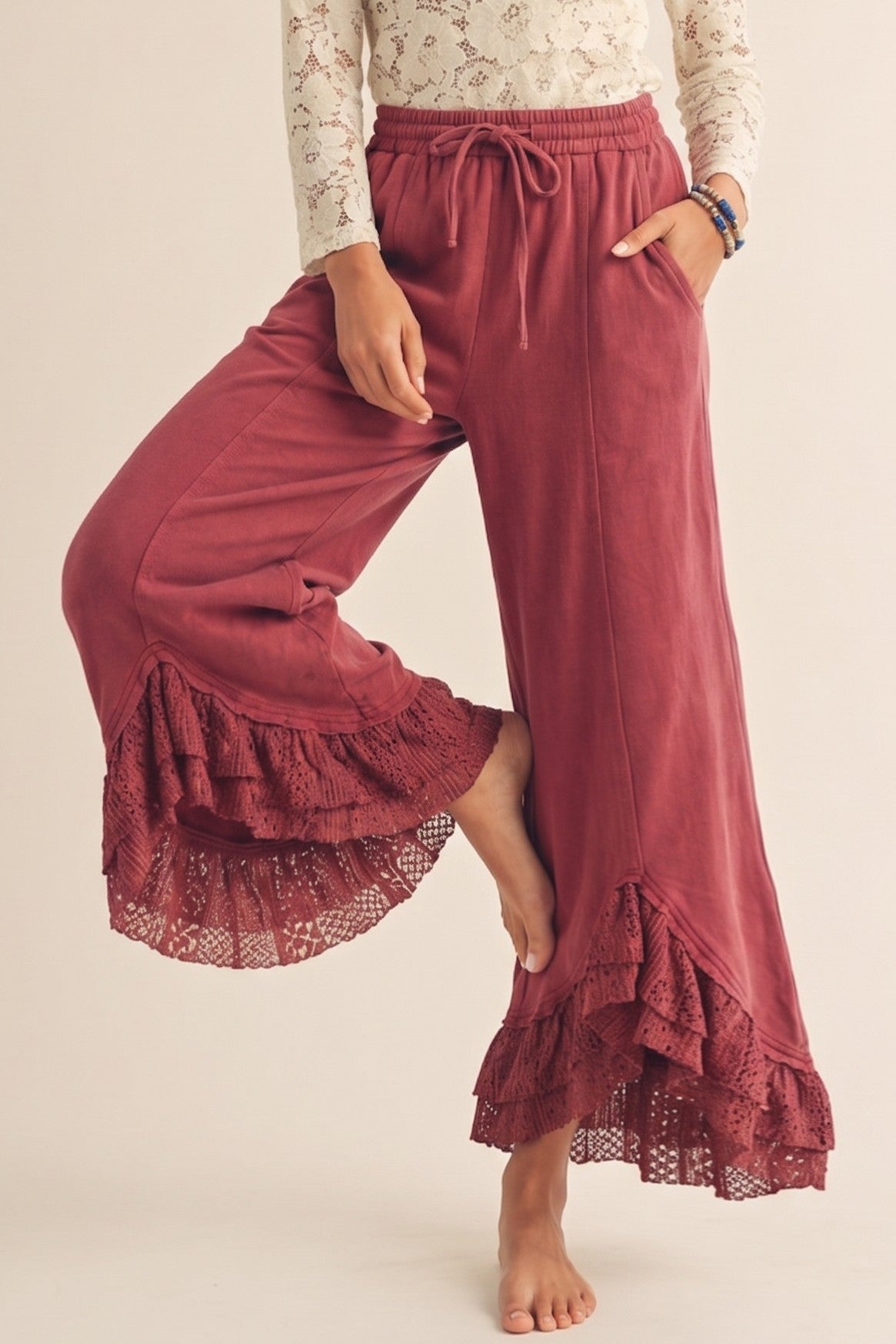 Romantic Lace Mineral Wash Pants – Dusty Rose
