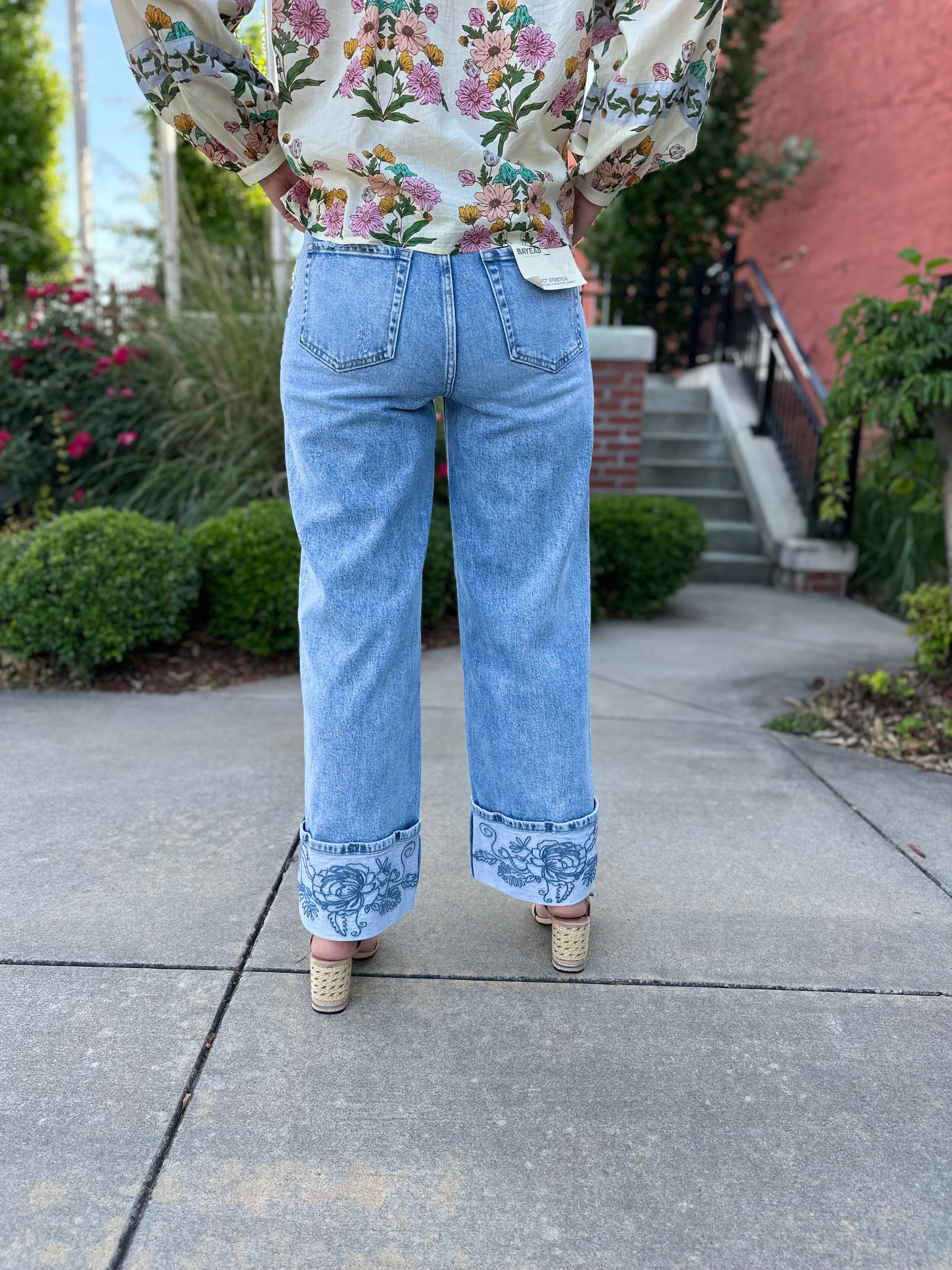 Bella Embroidery Cuffed Jean