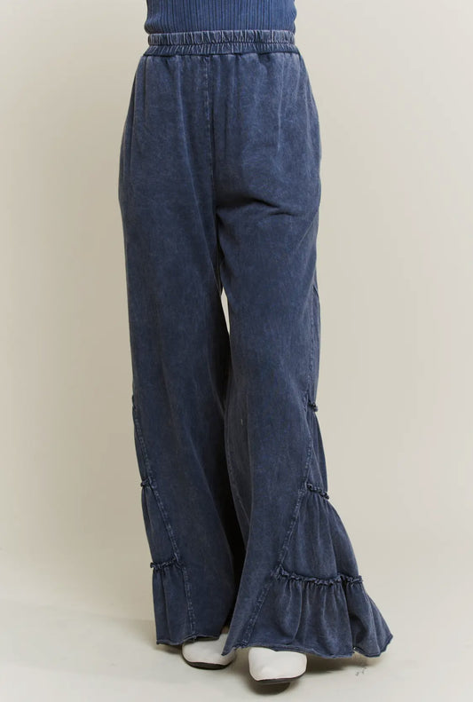 Mineralwash Tiered Ruffle Flare Pants