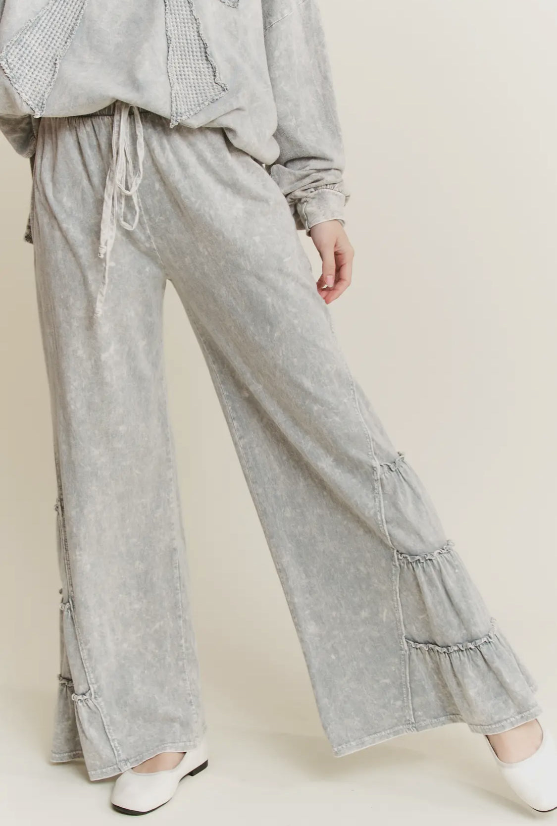 Mineral Wash Side Ruffle Flare Pants