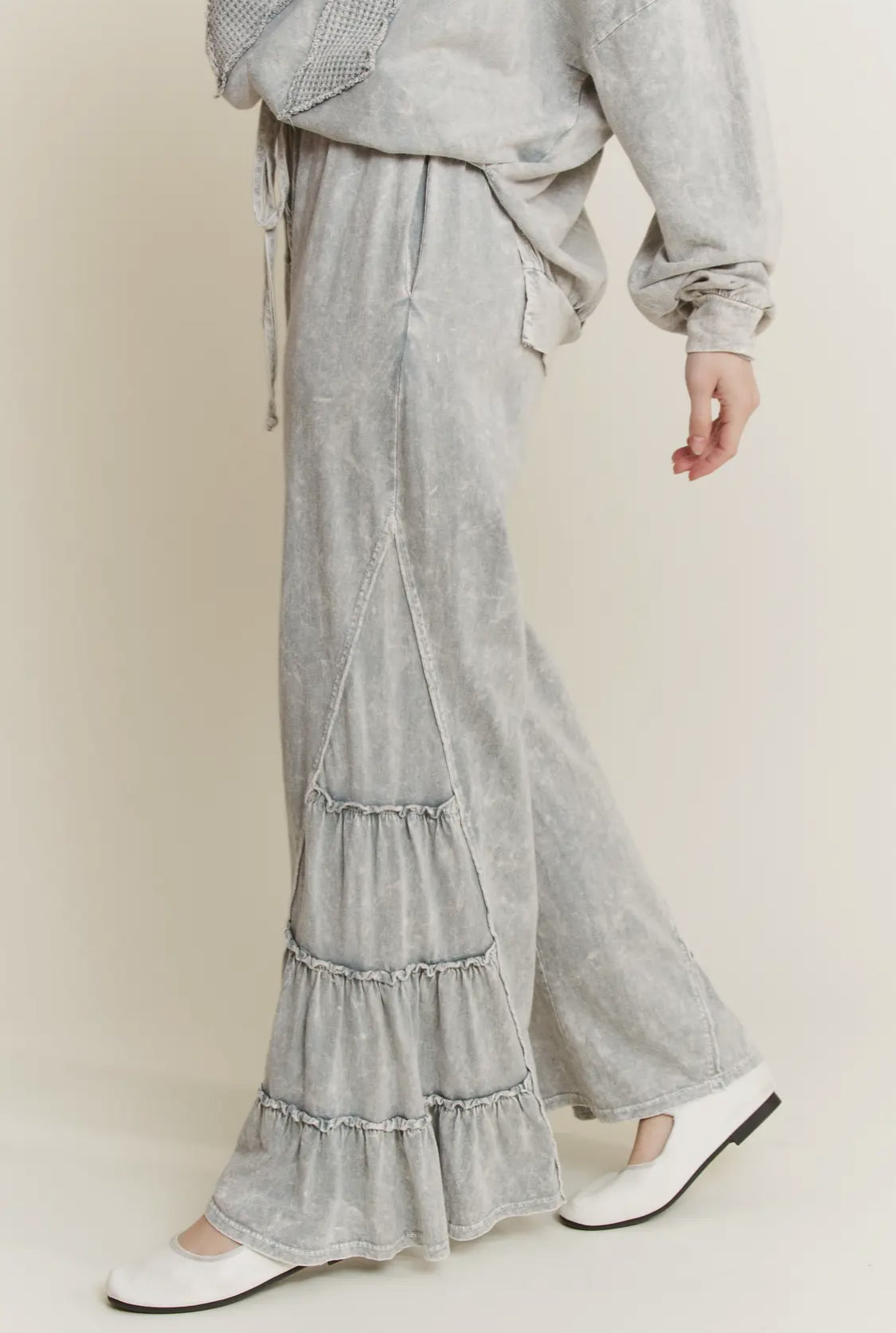 Mineral Wash Side Ruffle Flare Pants