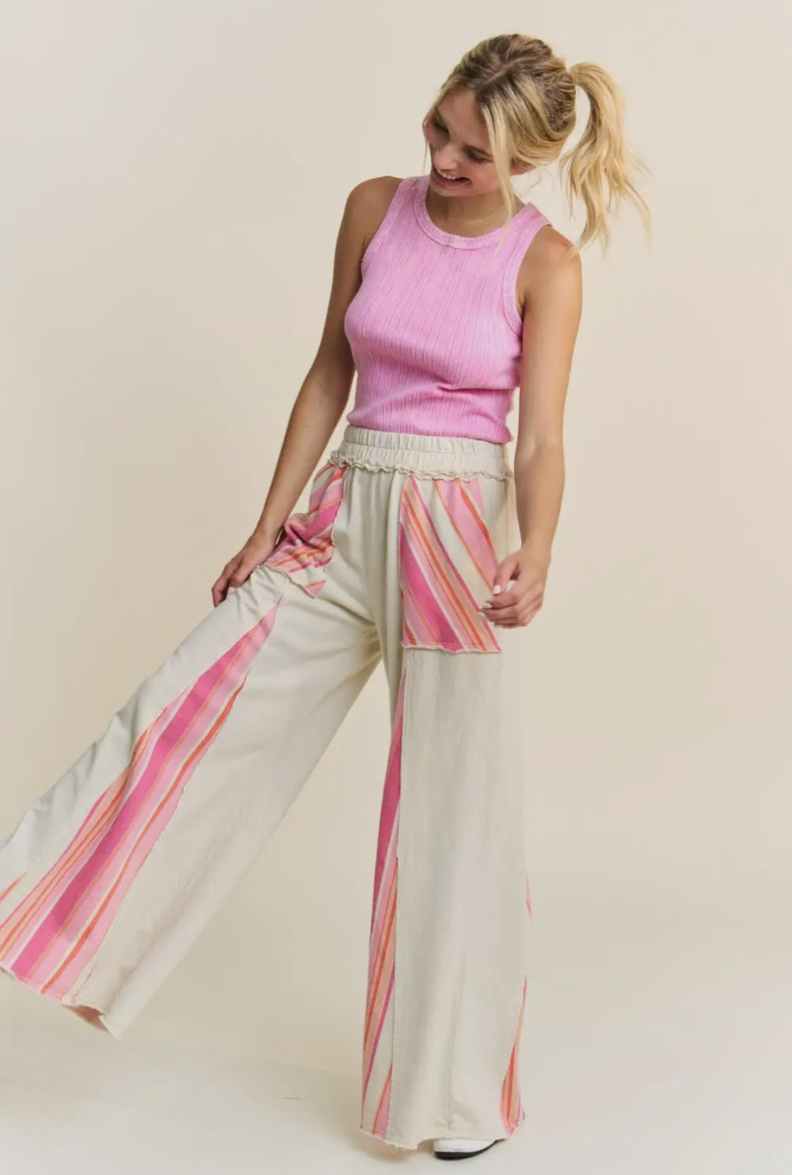 Mineral Wash Striped Flare Pants