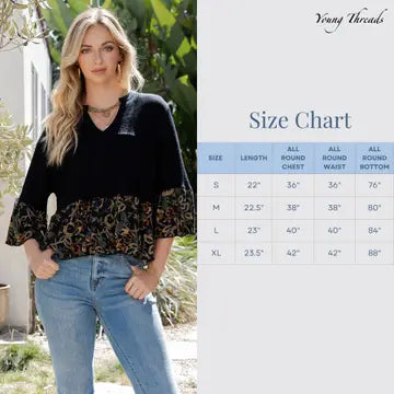 Young Threads size chart, S–XL measurements