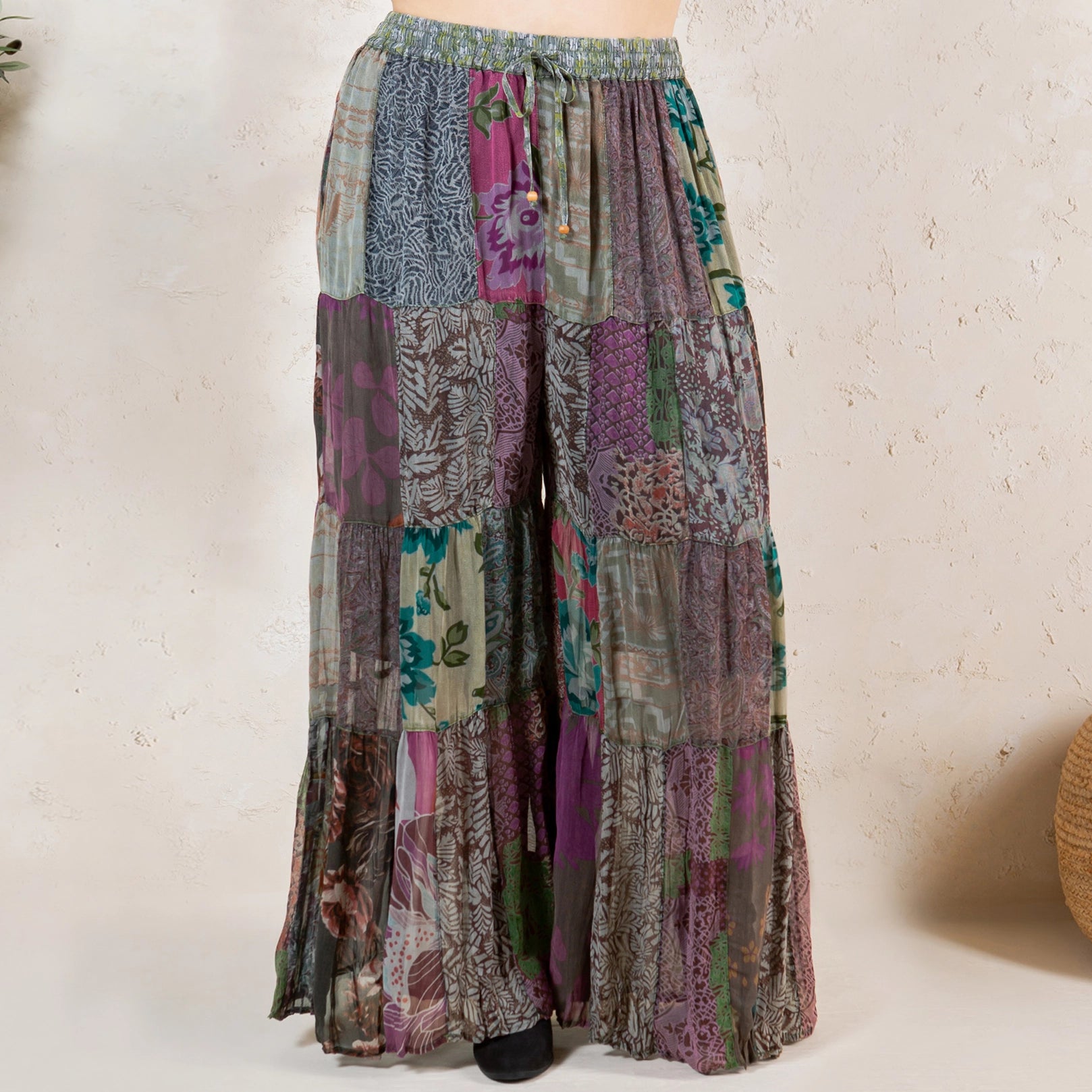 Retro Revival Grey Patchwork Flare Pants