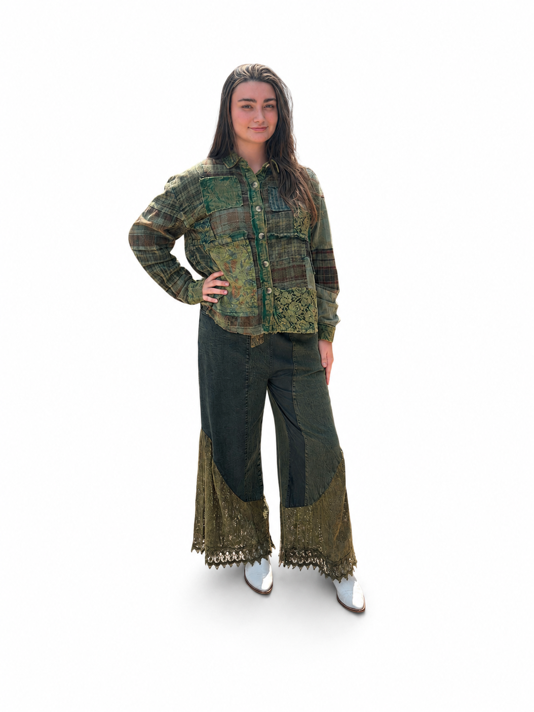 Olive Patchwork Plaid Overshirt Jacket