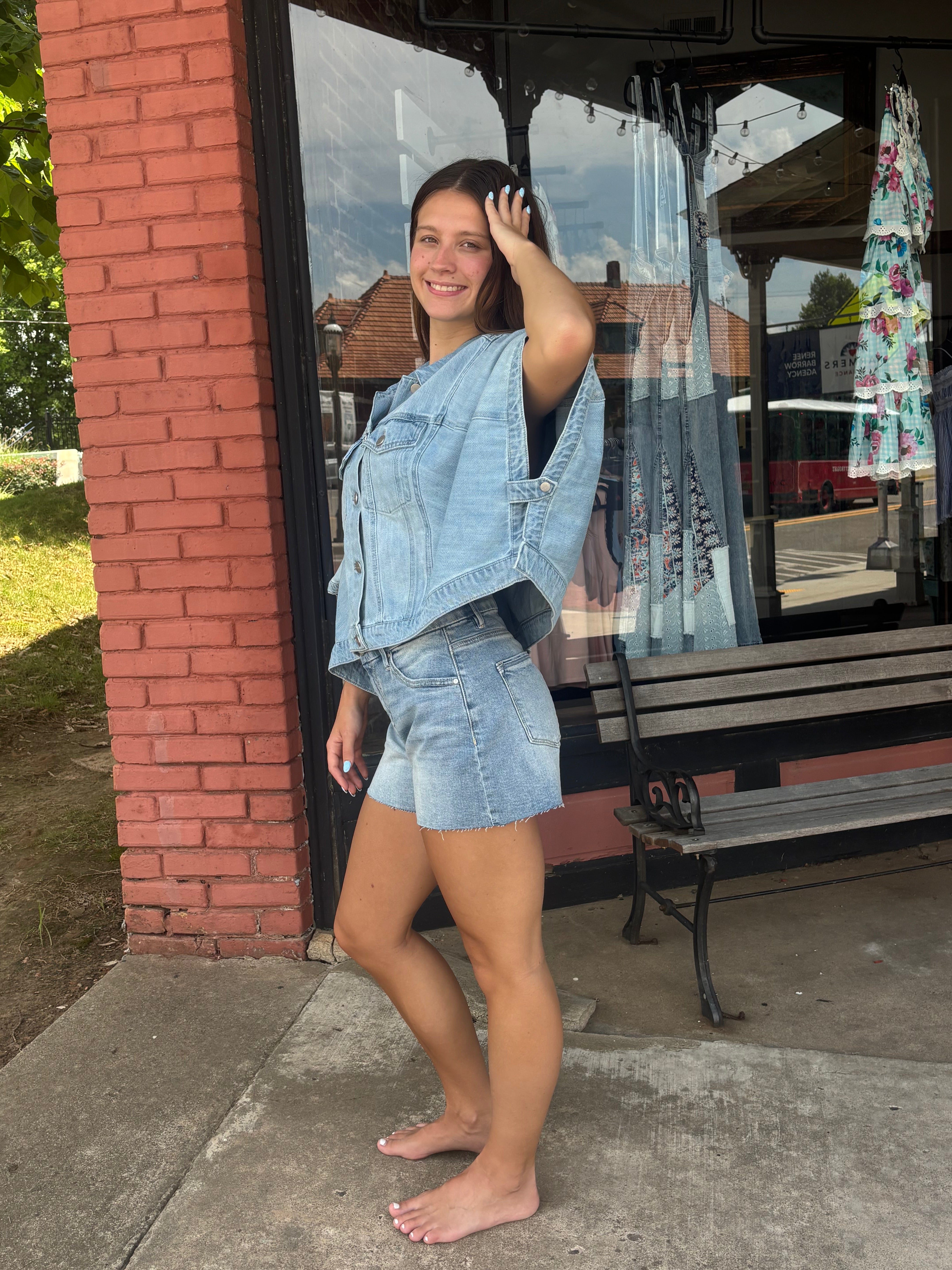 Relaxed Slouch Denim High Rise Shorts