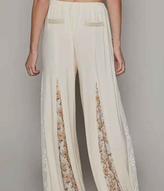 Lace Printed Adjustable Strap Wide Pants