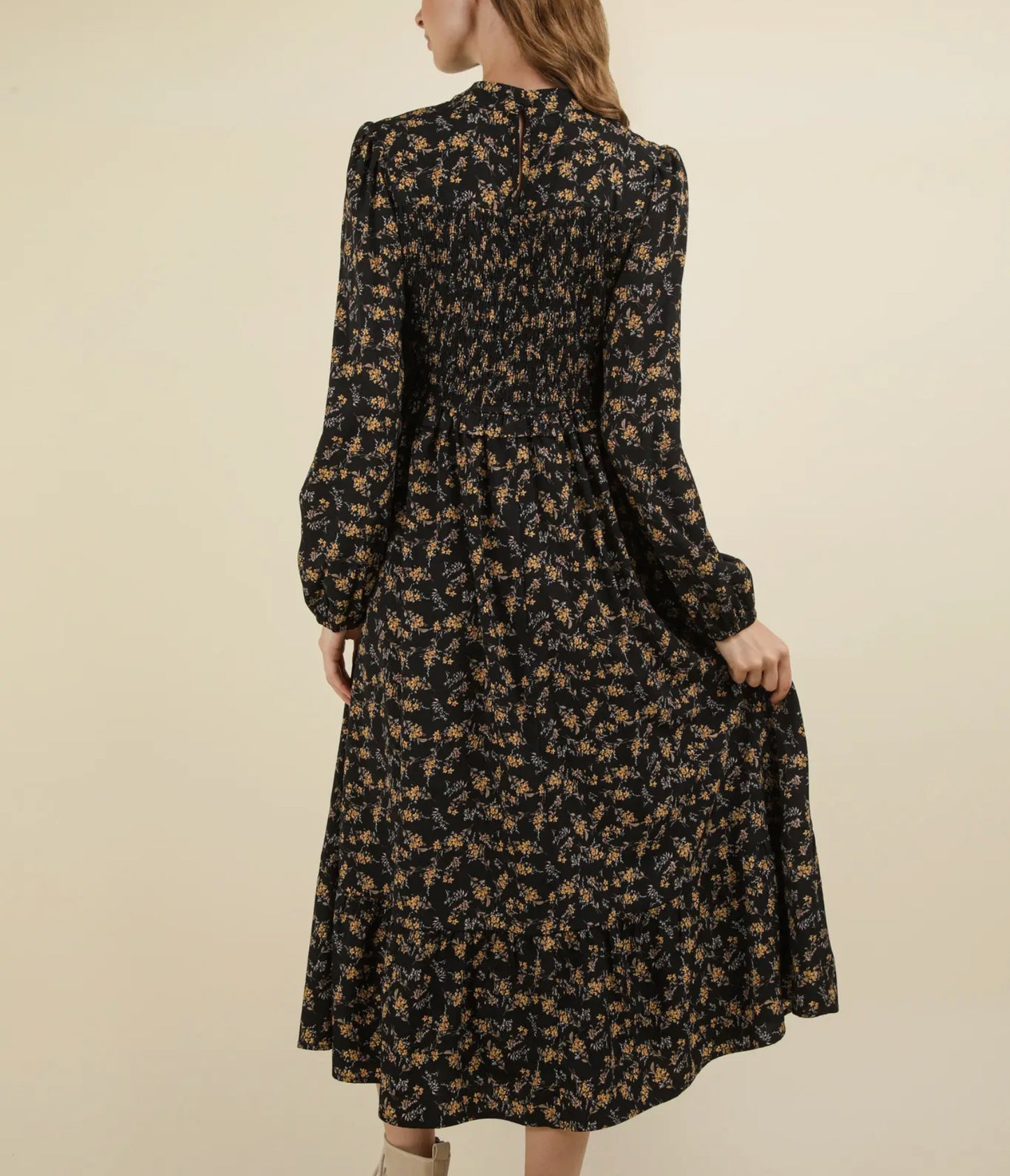 Black Floral Midi Dress