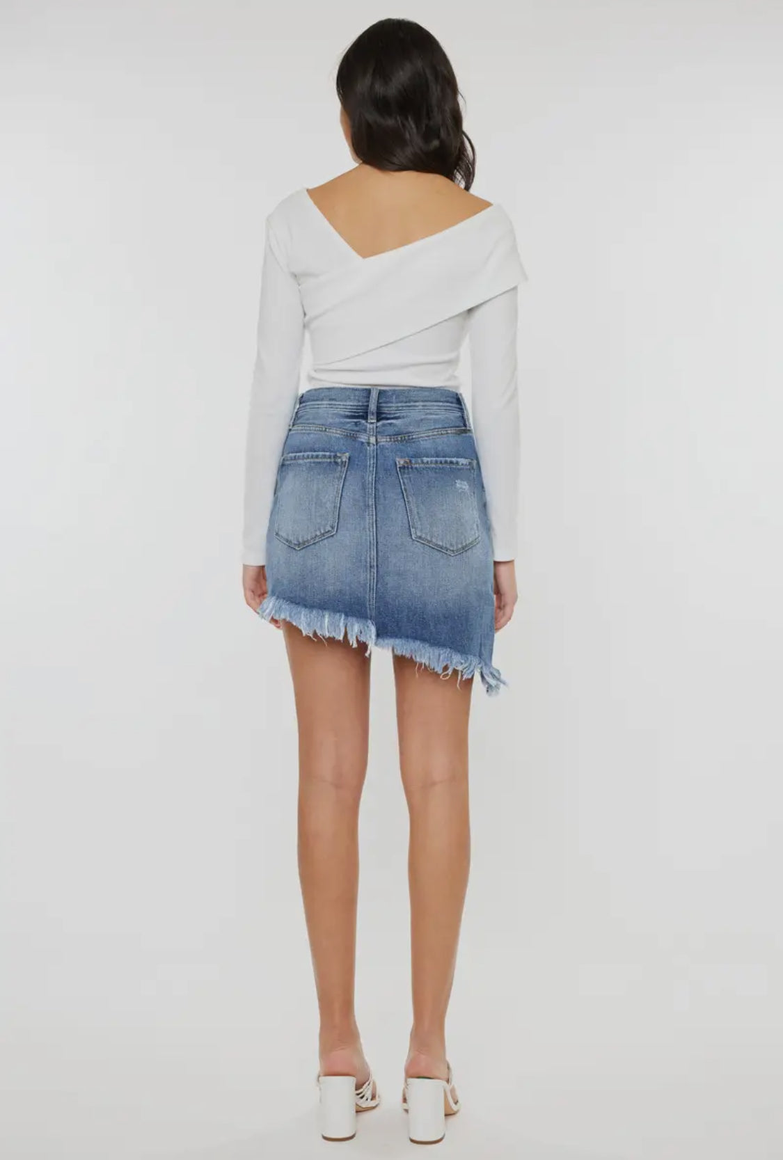 Kan Can Distressed Jean Skirt