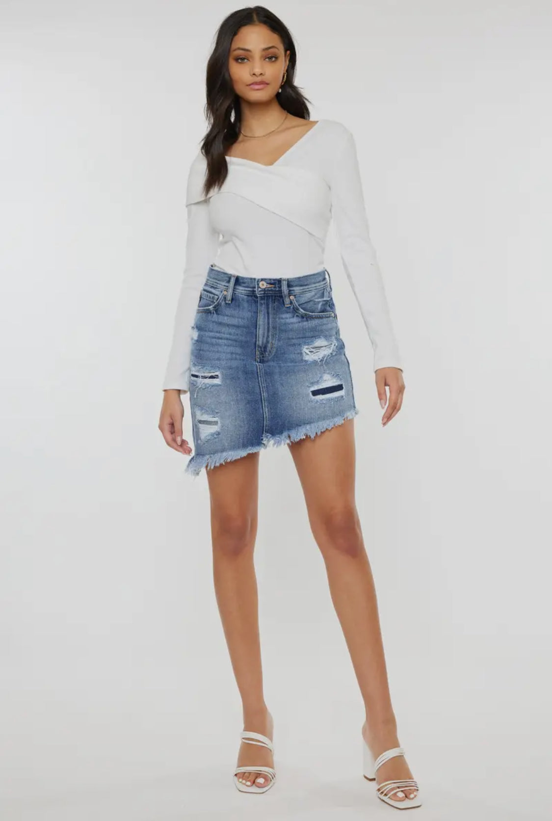 Kan Can Distressed Jean Skirt