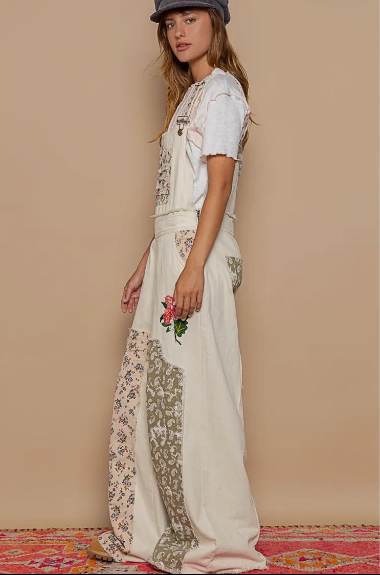 Floral Patchwork Embroidered Overall