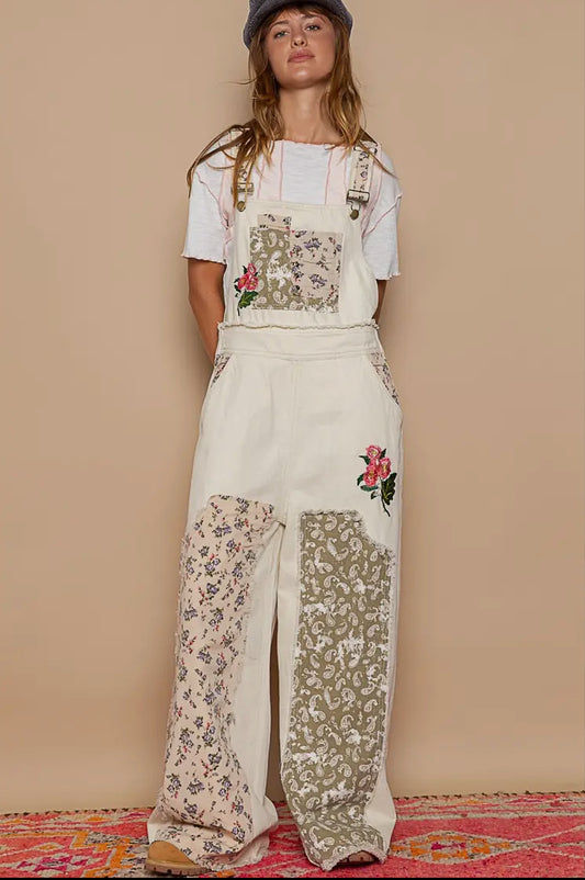 Floral Patchwork Embroidered Overall