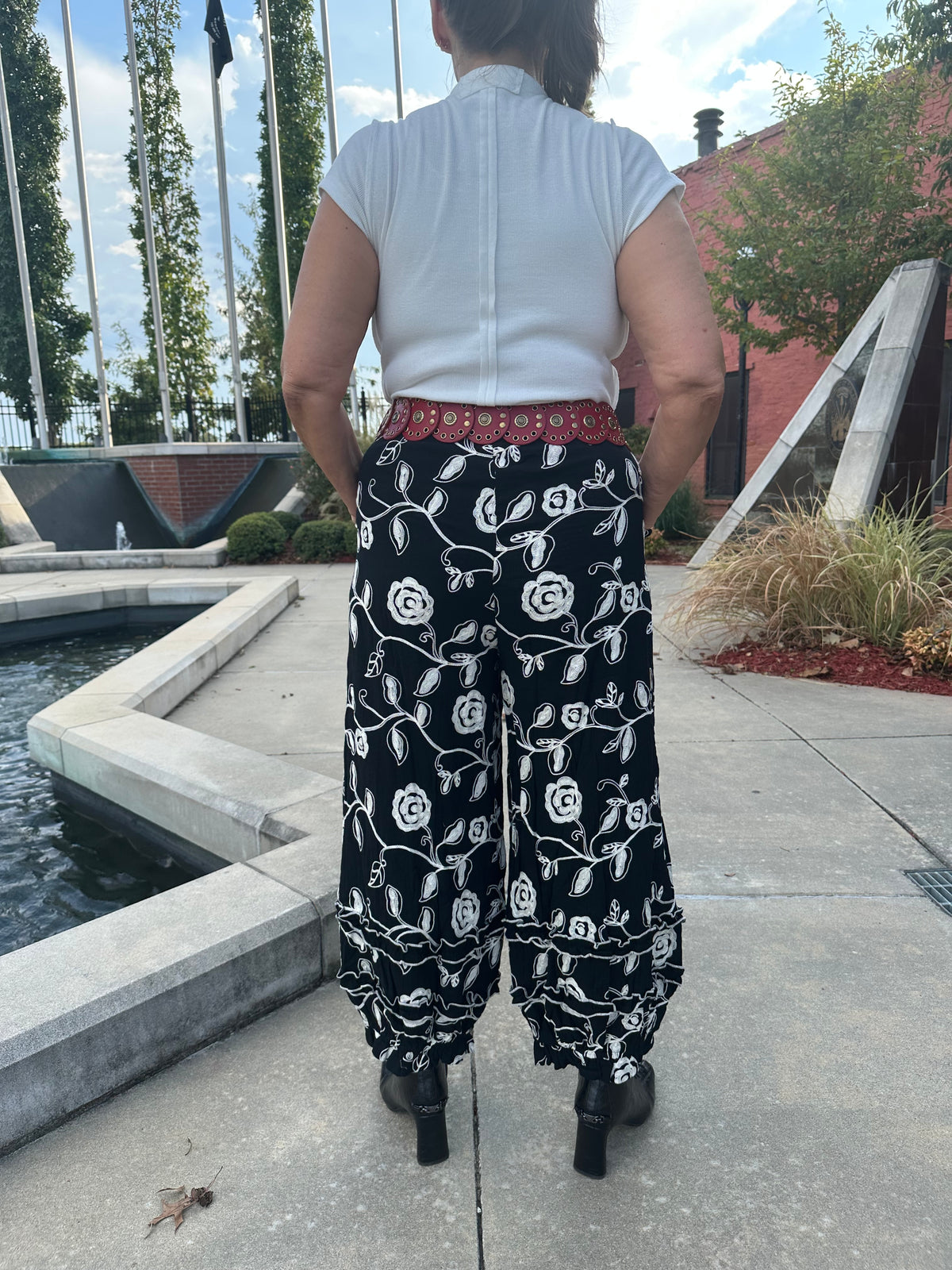 Black & White Floral Embroidered Pants