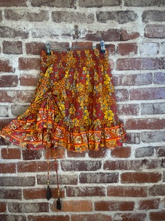 Hippie Boho Silk Cinched Mini Skirt