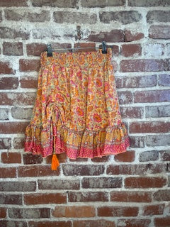 Hippie Boho Silk Cinched Mini Skirt