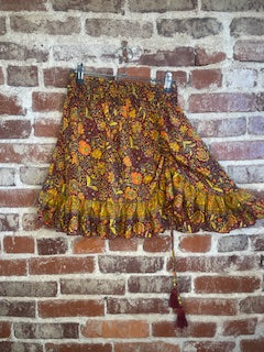 Hippie Boho Silk Cinched Mini Skirt