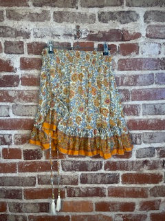 Hippie Boho Silk Cinched Mini Skirt