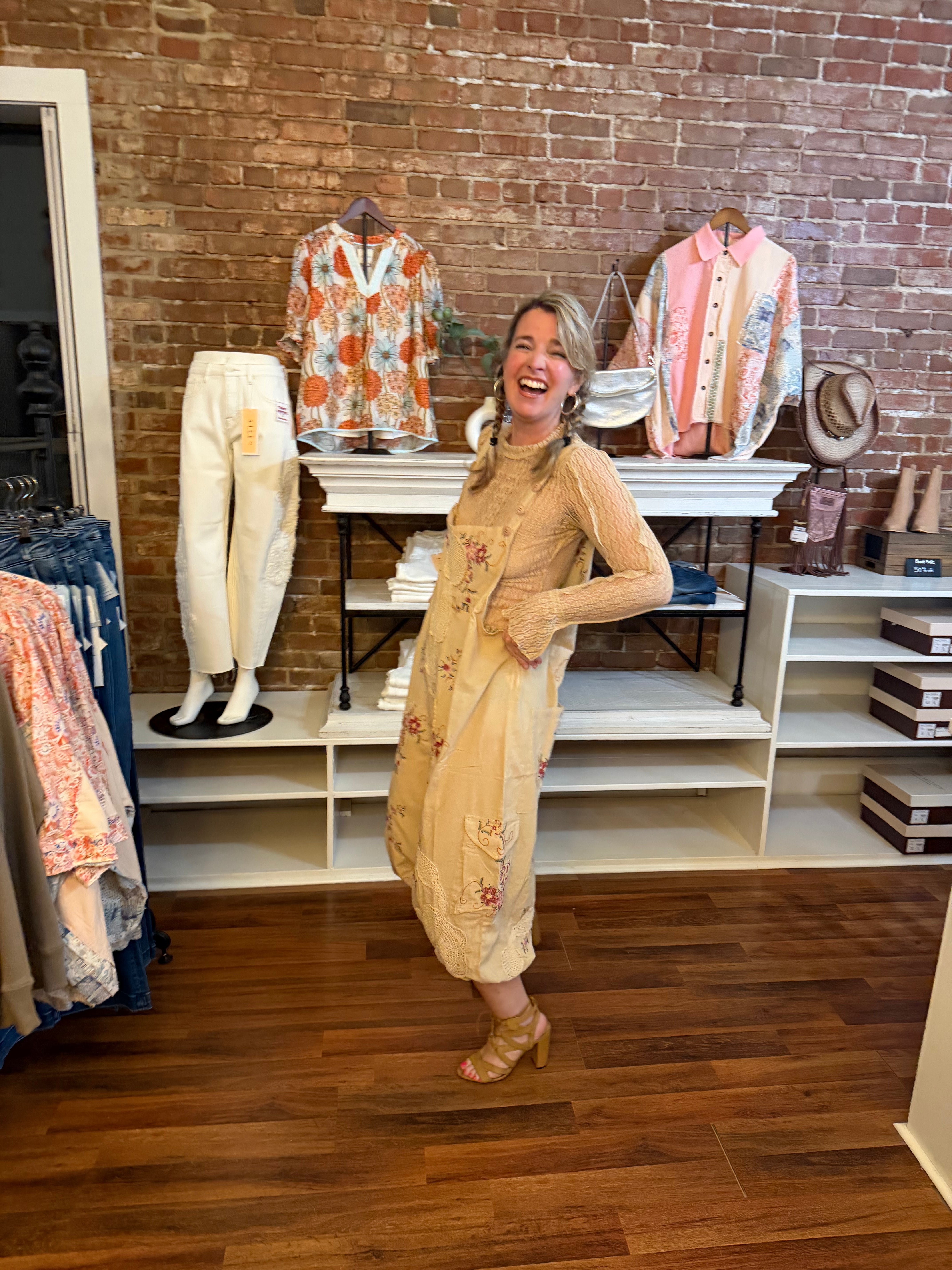 The Gypsy Soul Overalls - full-length view showing relaxed fit and vintage aesthetic

