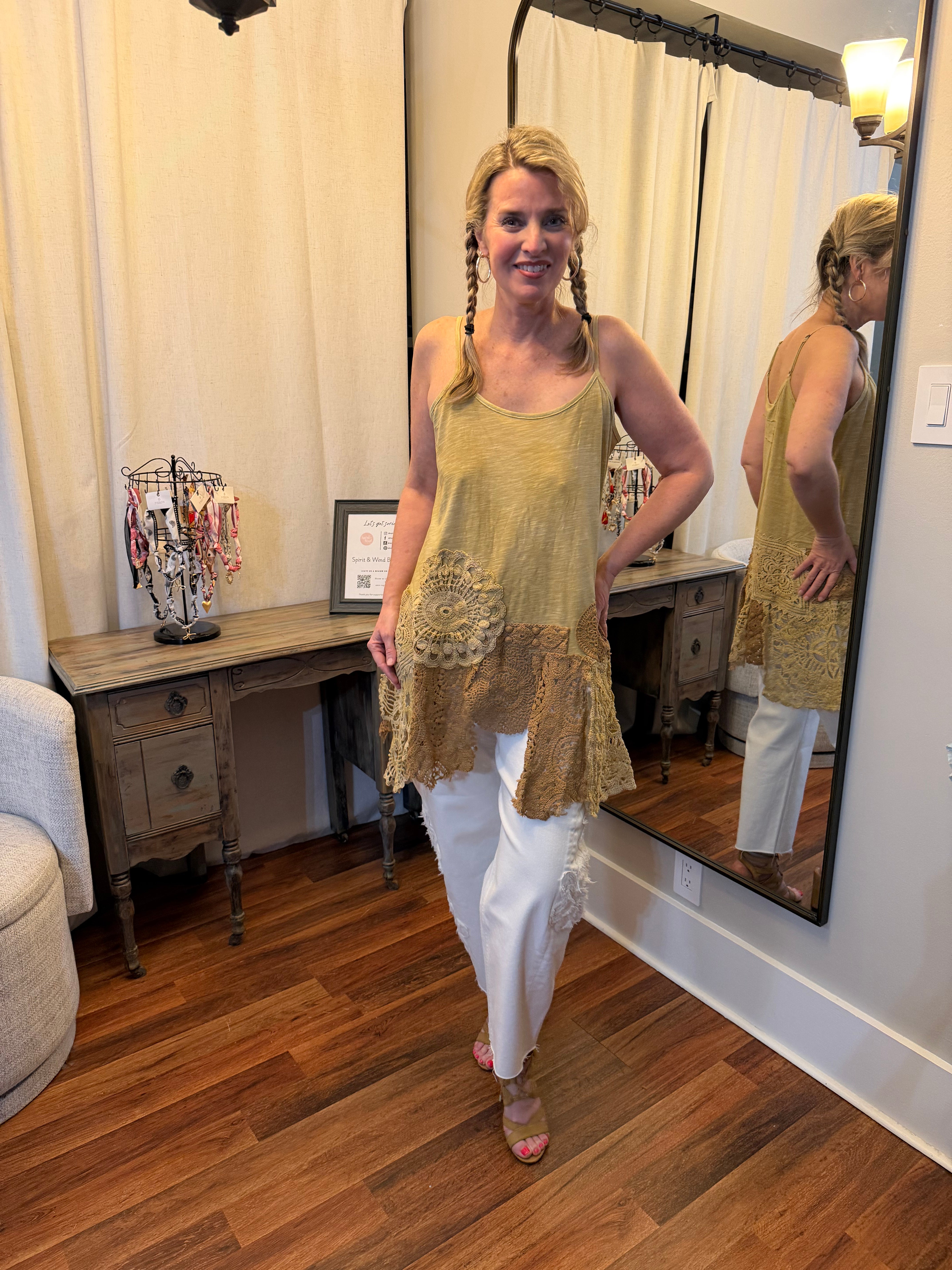 Cotton Luxe Tank square neck sleeveless top in white, made in USA