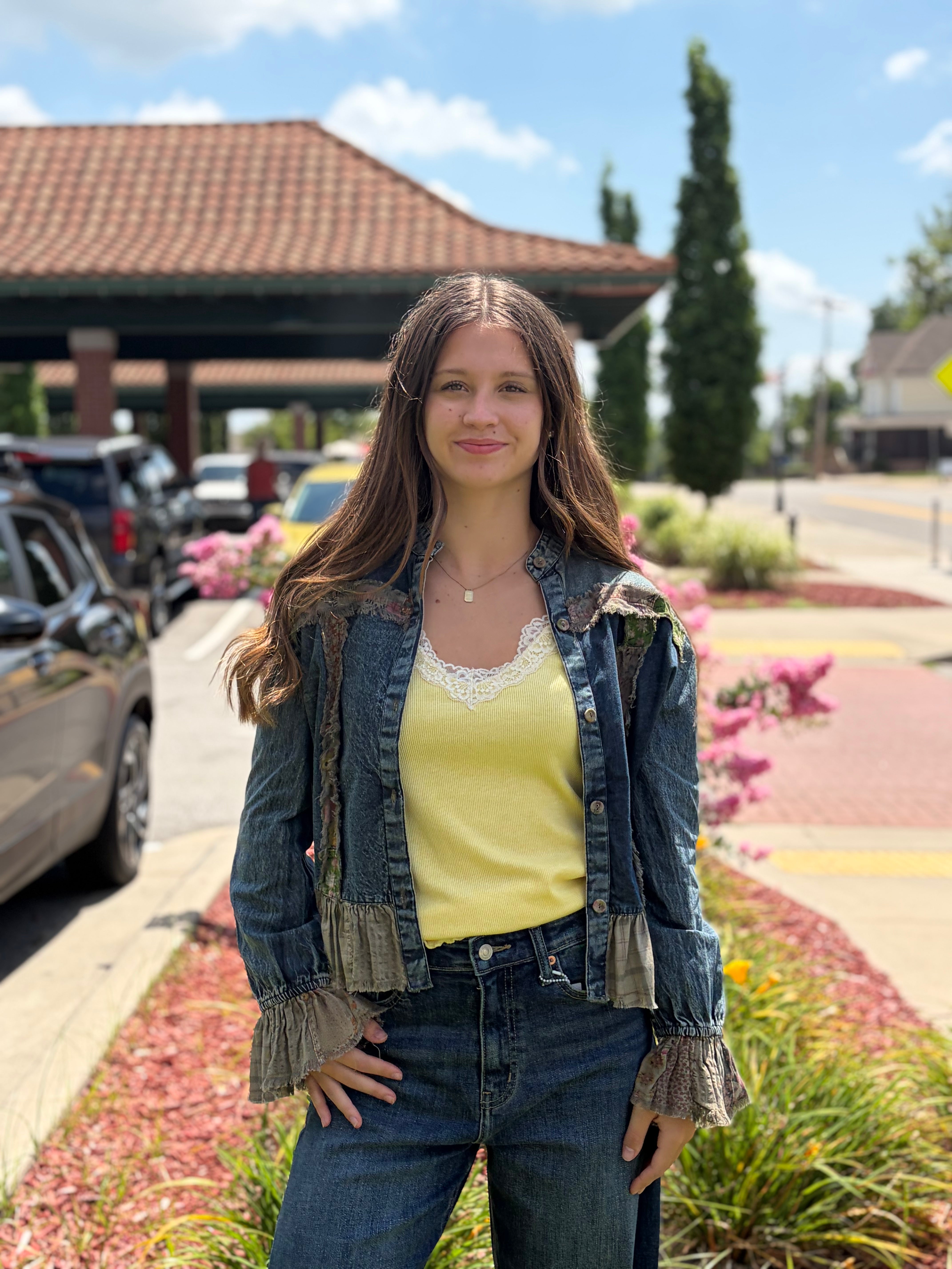 Outdoor front, softer expression, same yellow cami styling