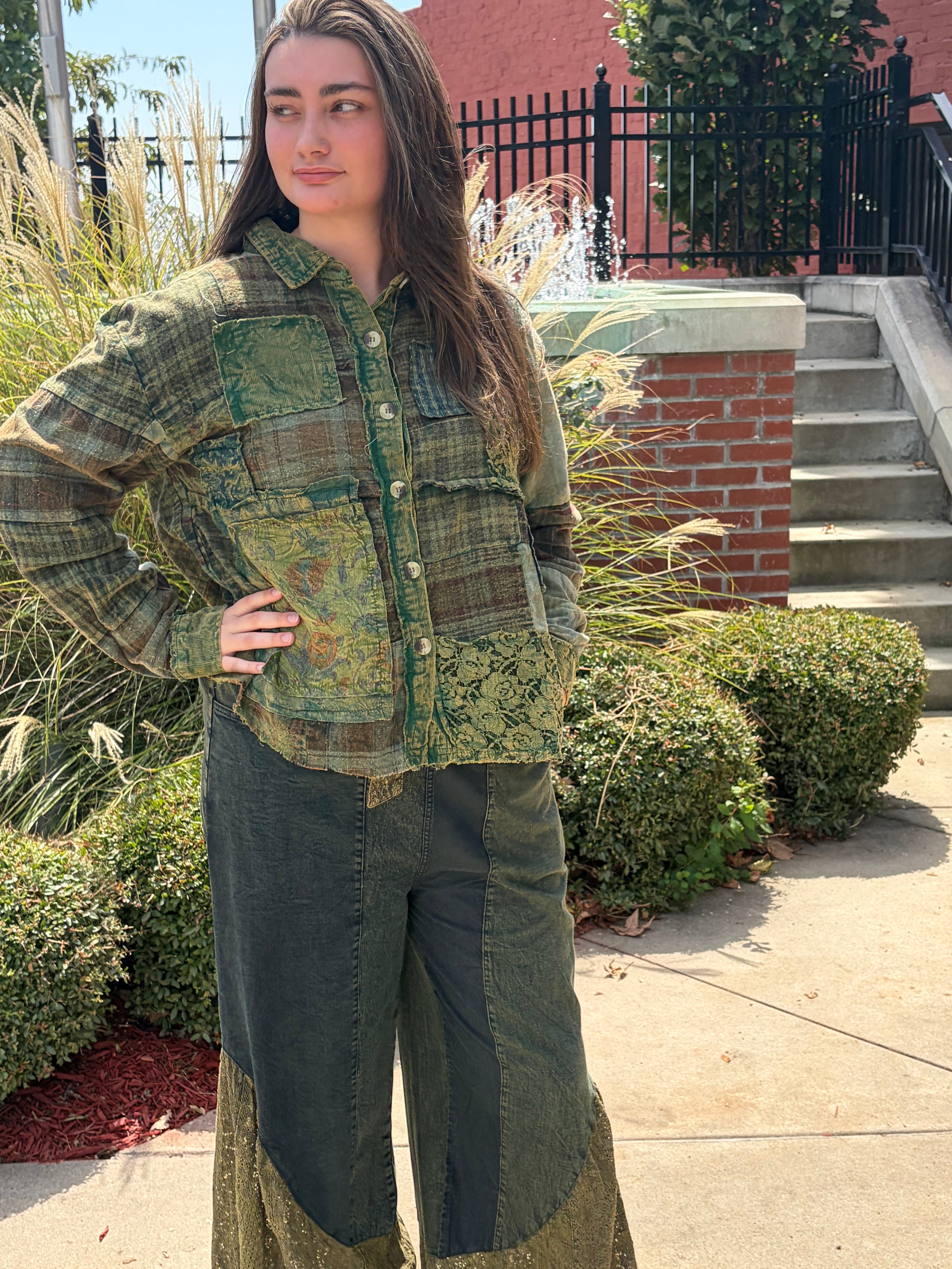 Olive Patchwork Plaid Overshirt Jacket