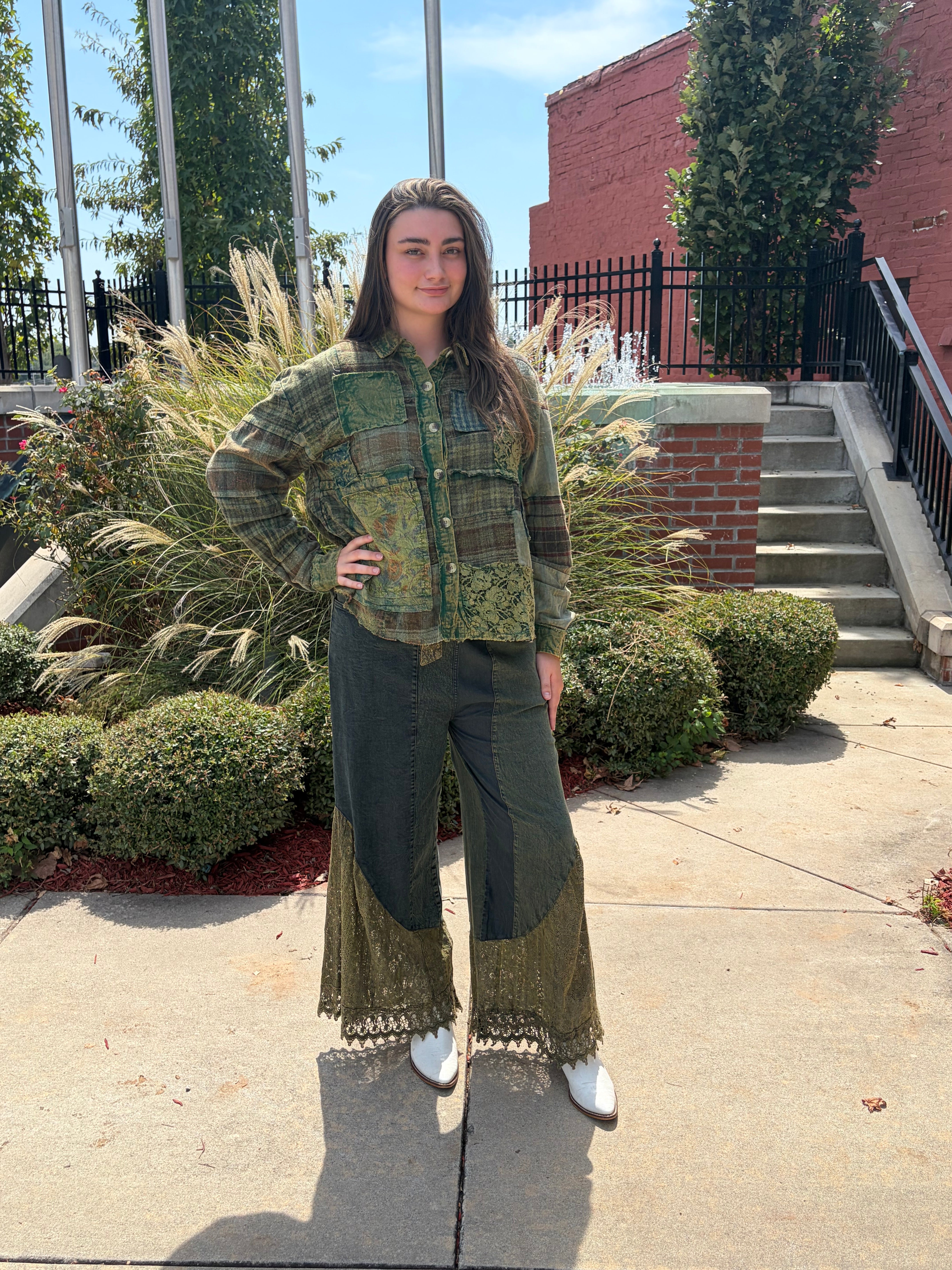 Olive Patchwork Plaid Overshirt Jacket