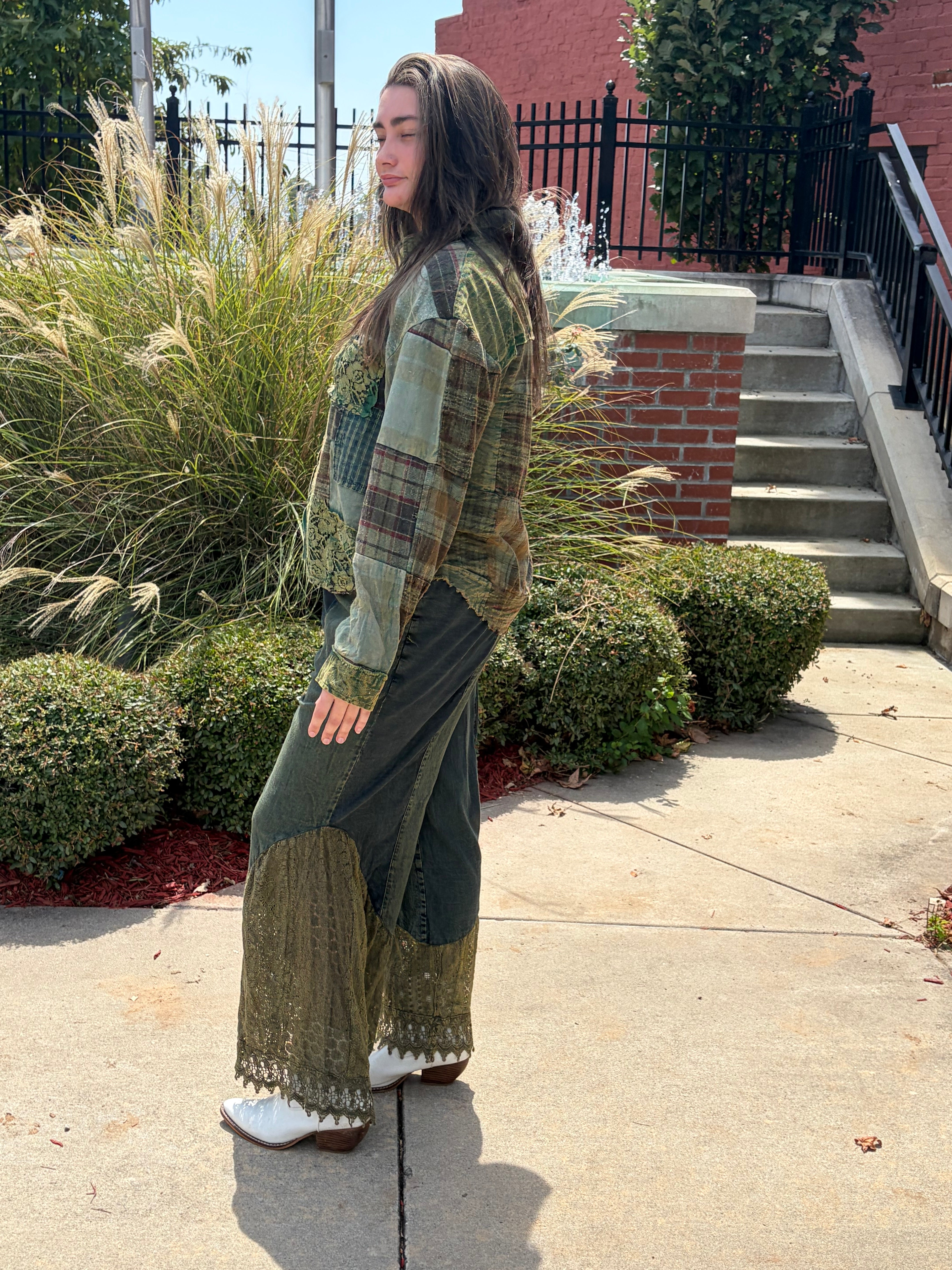 Olive Patchwork Plaid Overshirt Jacket