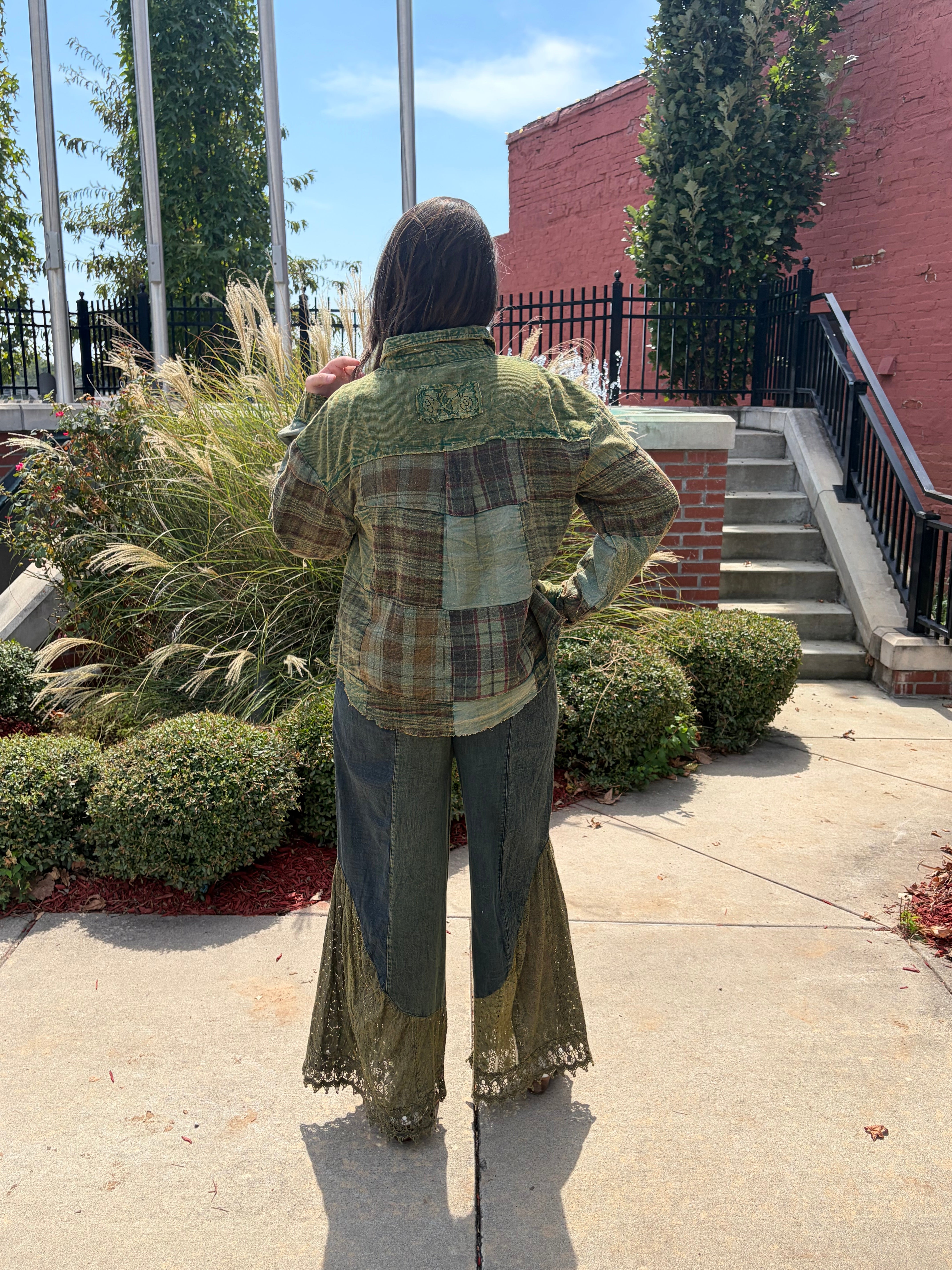 Olive Patchwork Plaid Overshirt Jacket