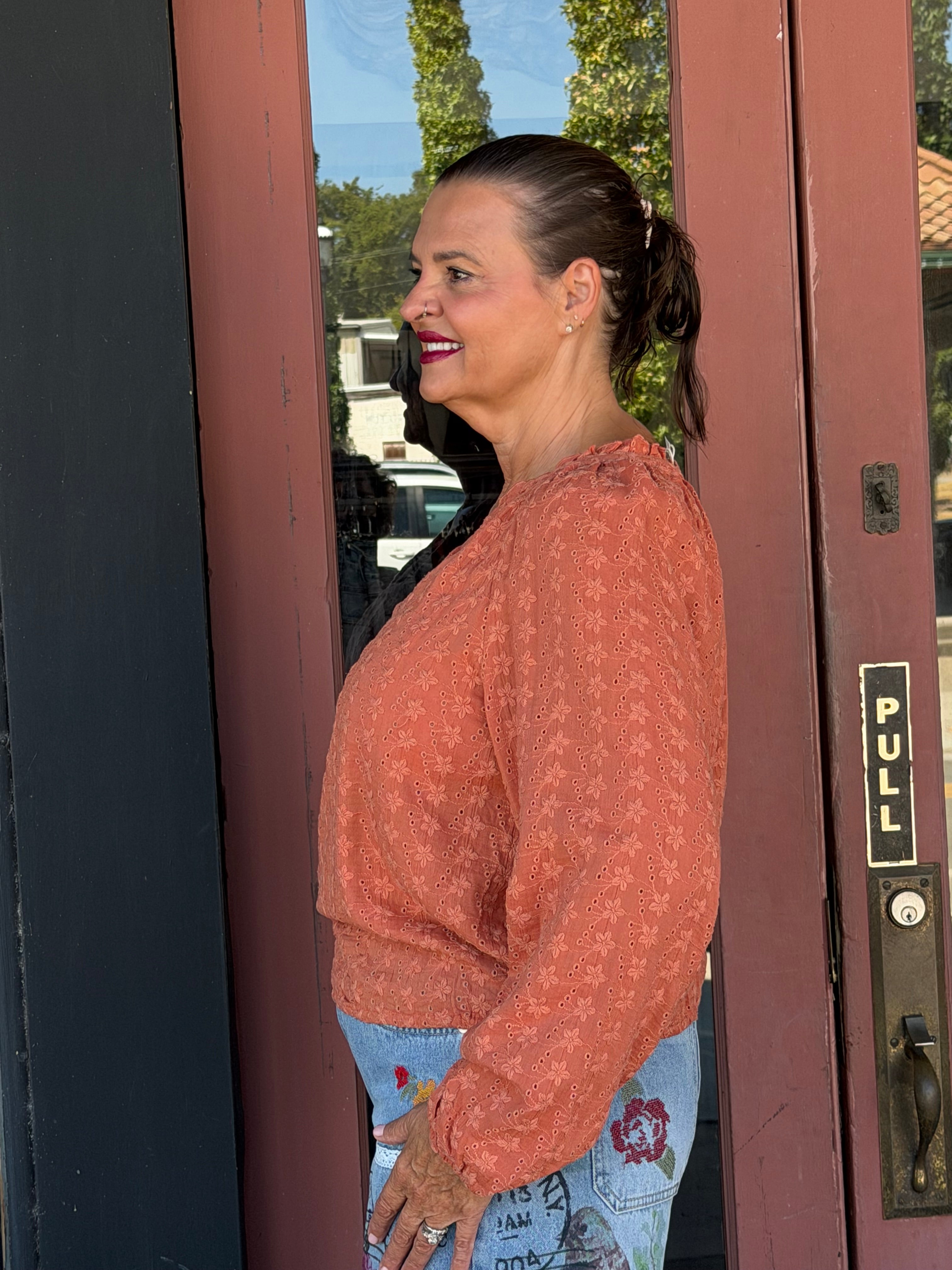 Embroidered Floral Eyelet Blouse