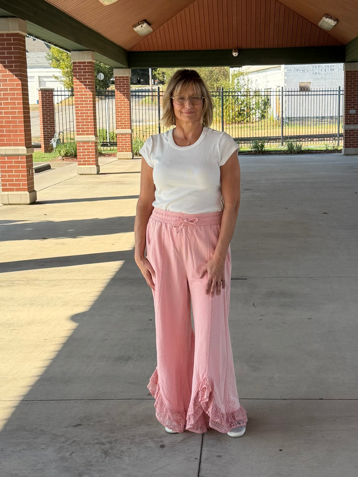 Romantic Lace Mineral Wash Pants under a pavilian 