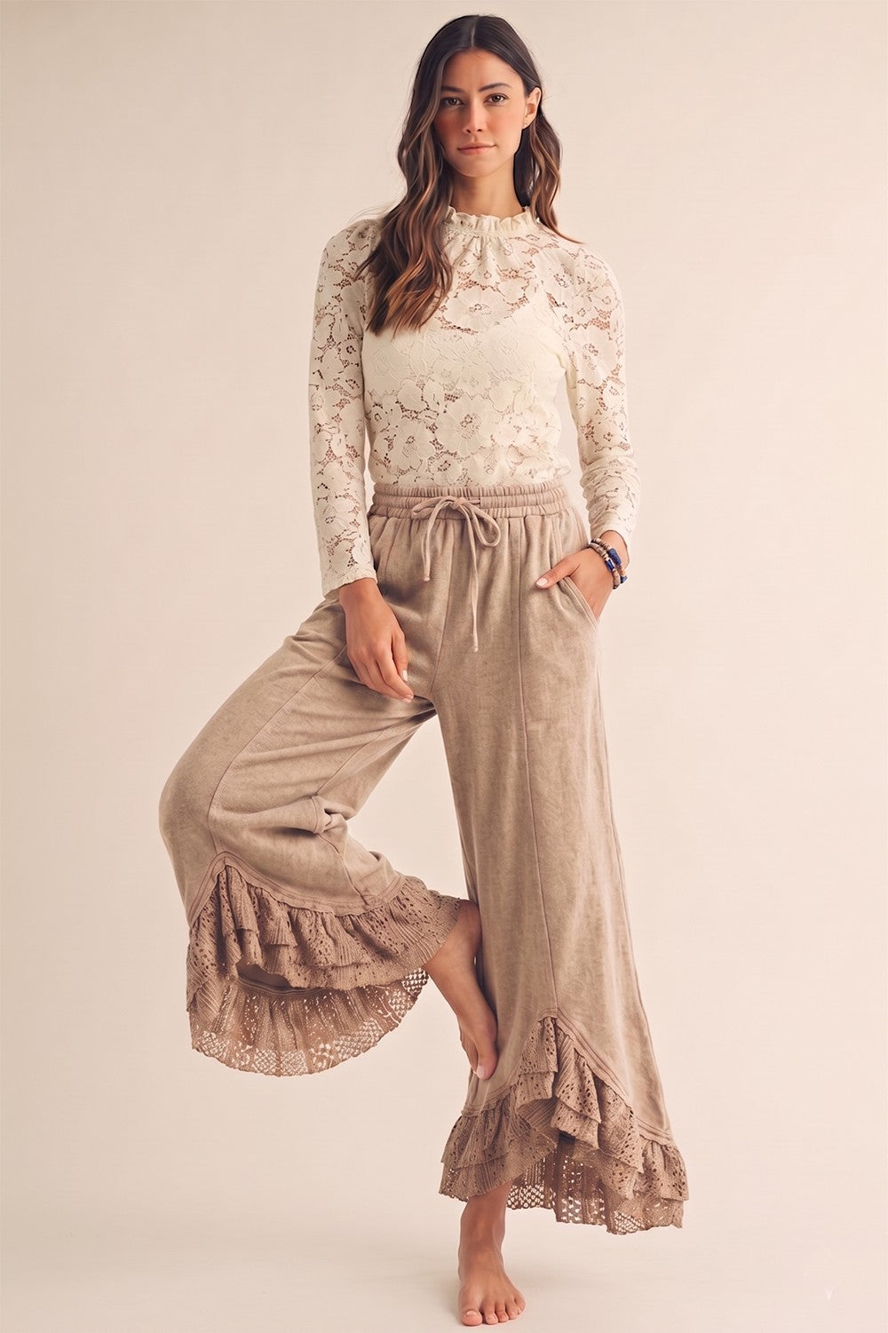 Romantic Lace Mineral Wash Pants – Latte