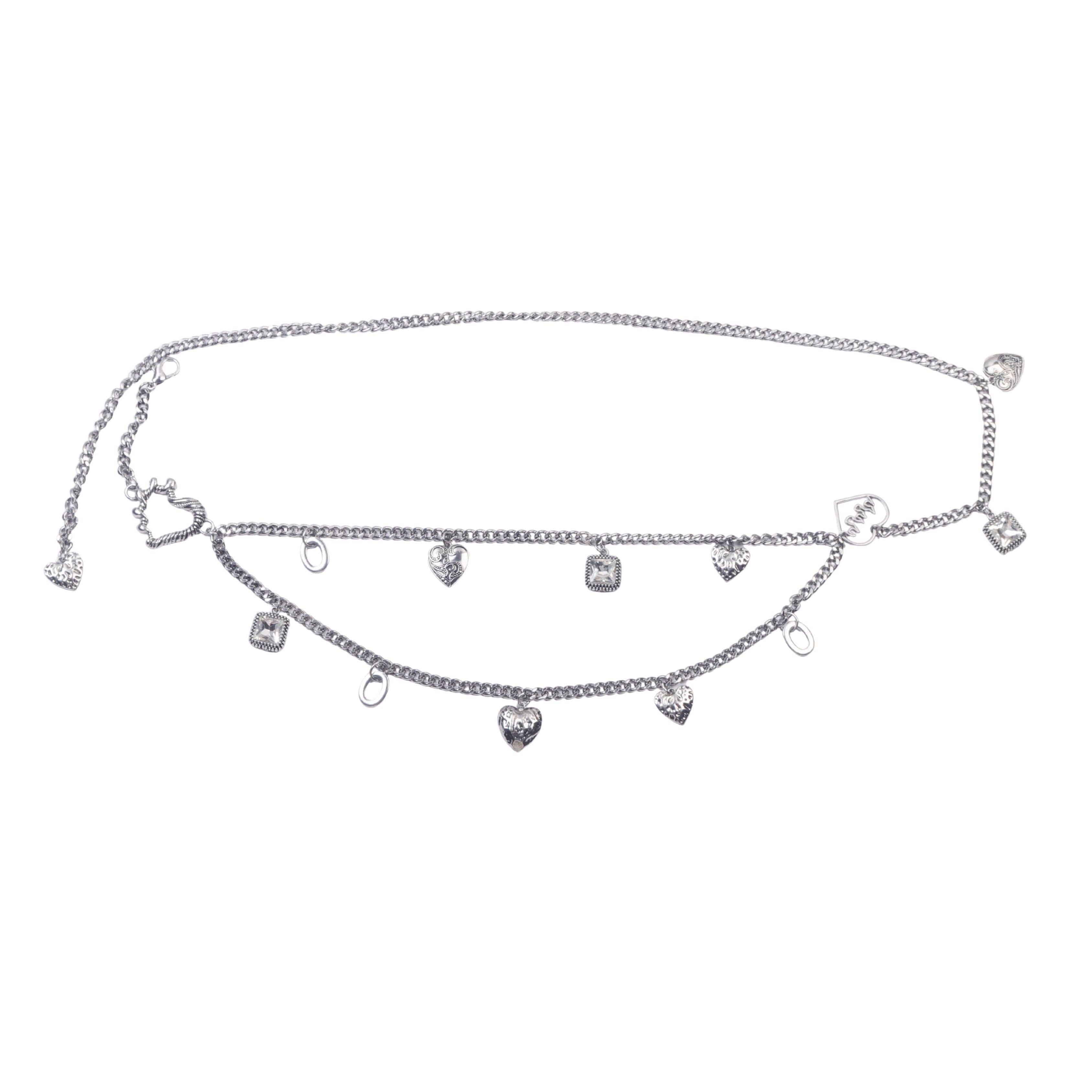 Layered Heart & Crystal Charm Chain Belt