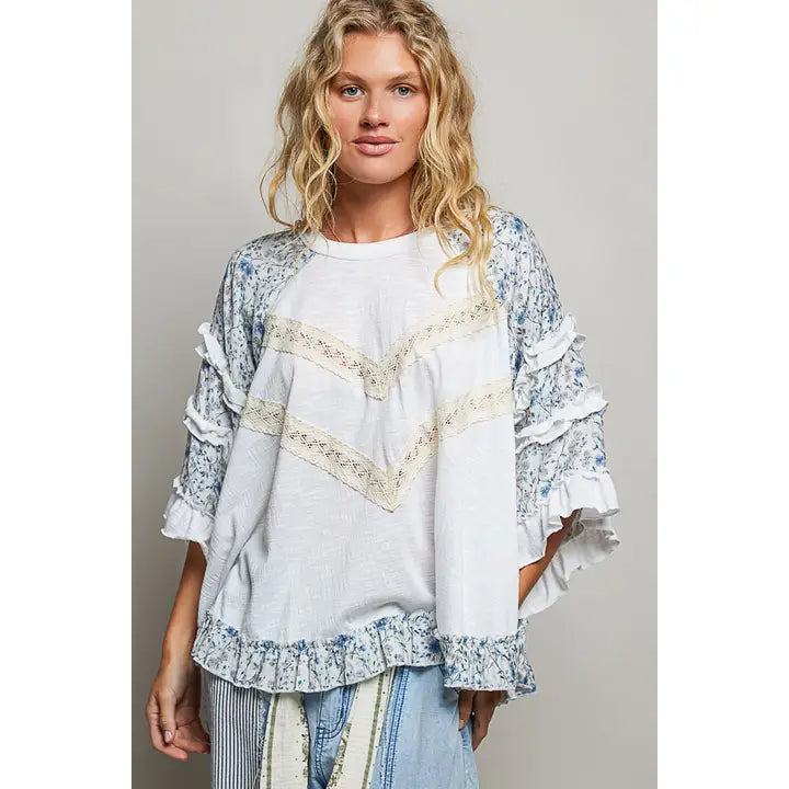 Boho Mixed Print Floral Lace Top