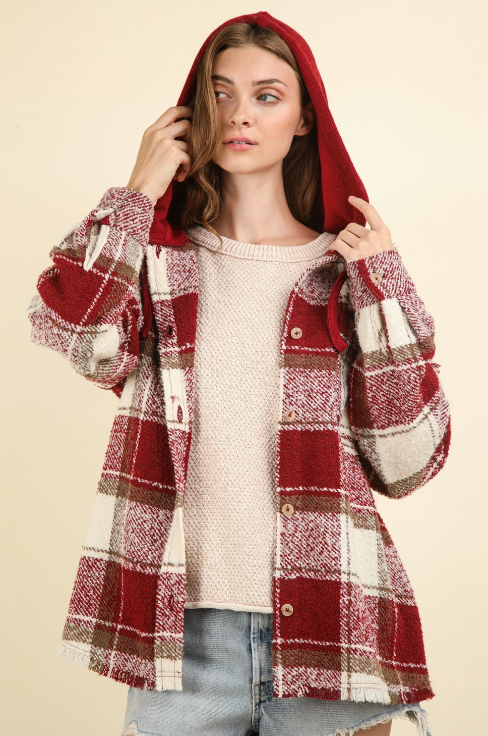 Oversized Hooded Plaid Shacket