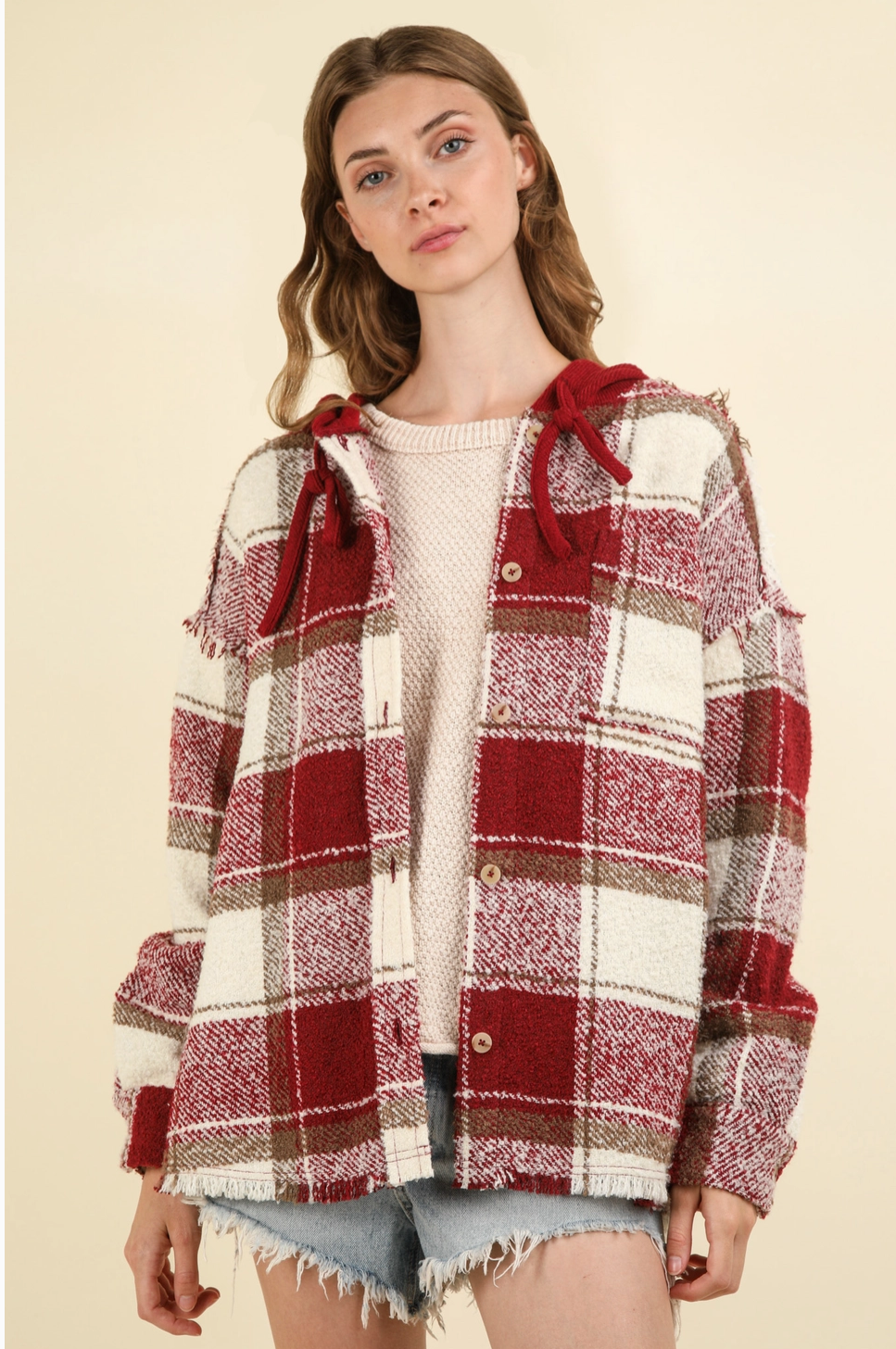 Oversized Hooded Plaid Shacket